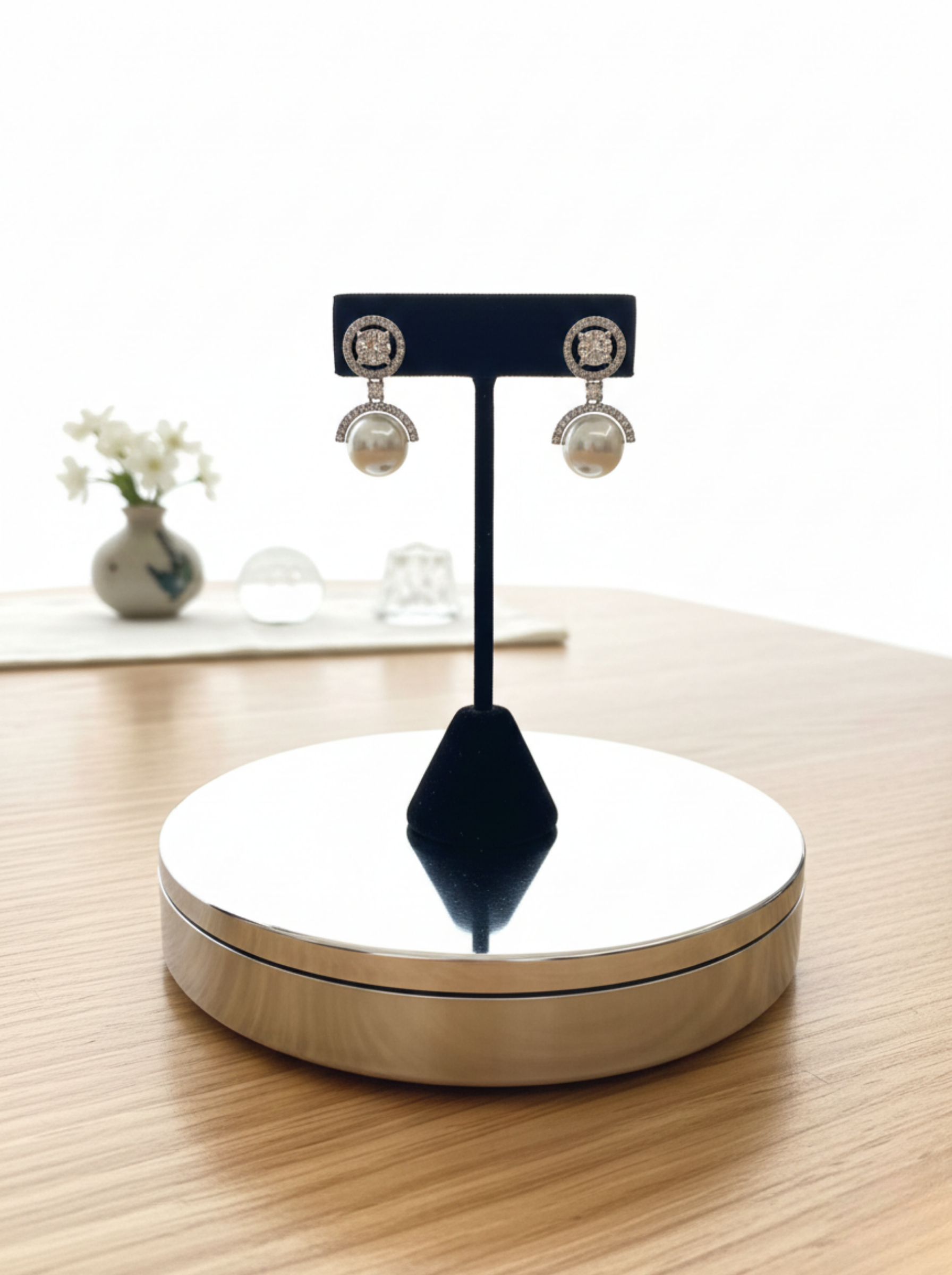 Handcrafted Diamond "Claw" Pavé & Teardrop Pearl Earrings