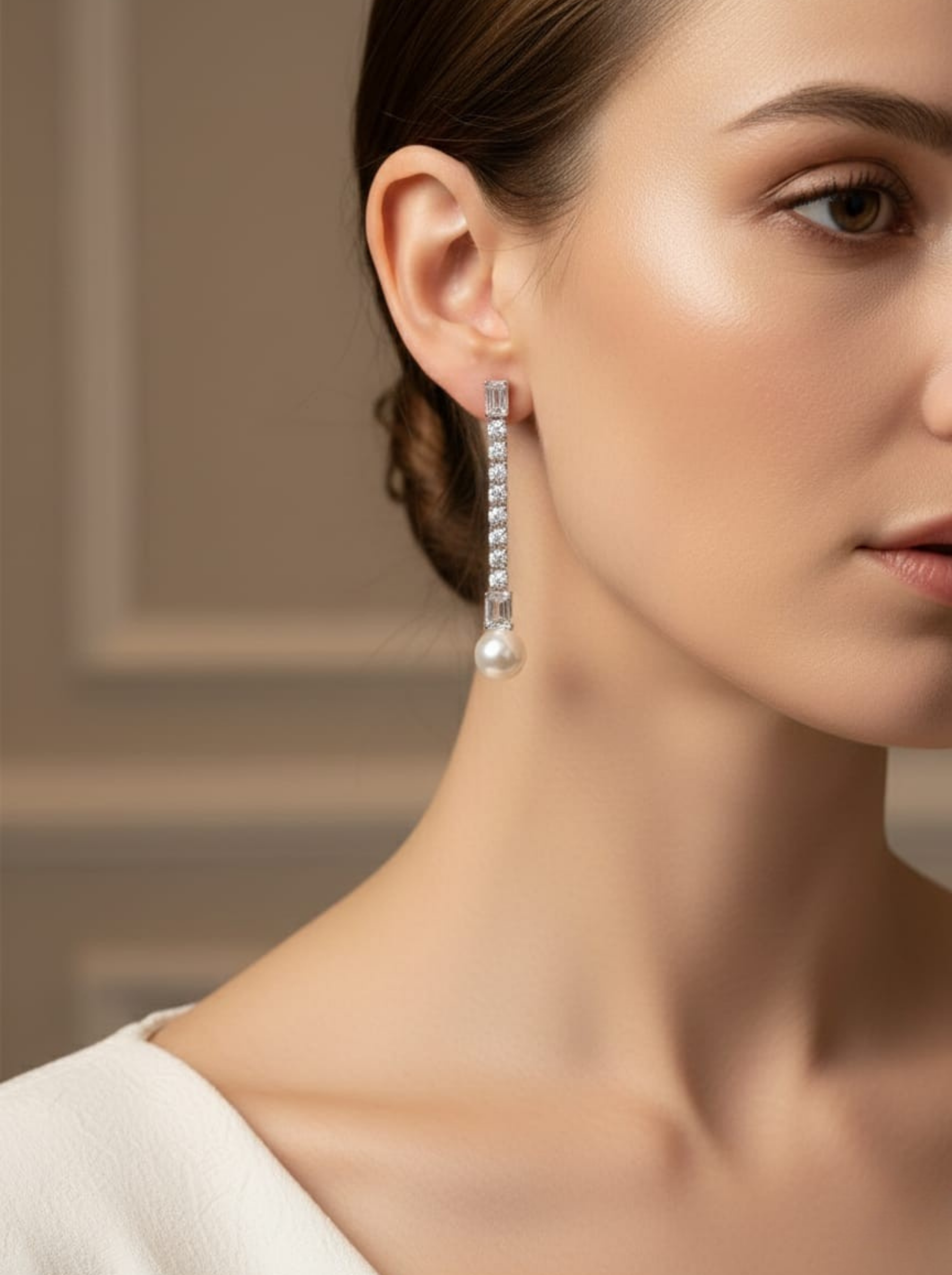 Artisan Emerald-Cut Diamond Stiletto Earrings with Pearl Finish
