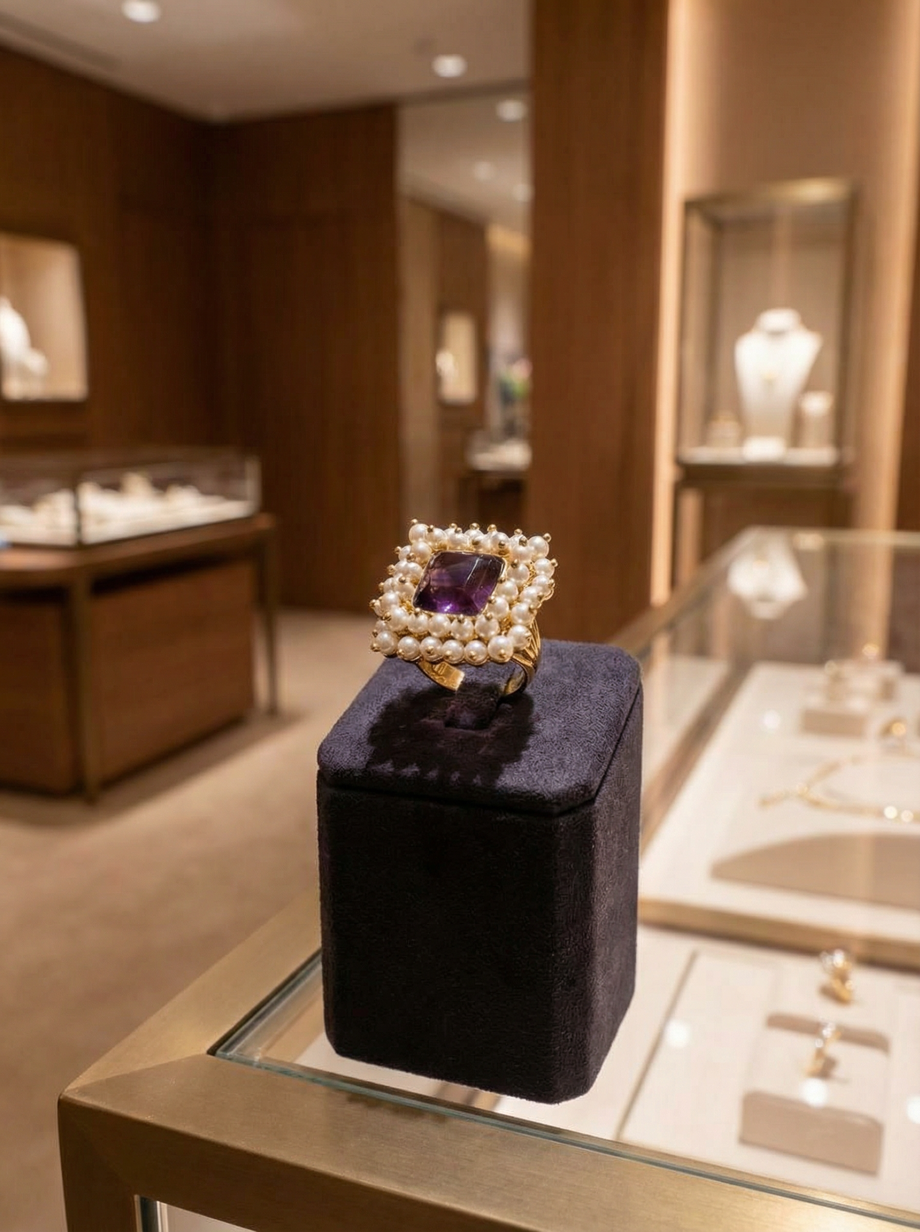 The "Imperial Bloom" Handcrafted Ring – Amethyst & Double Pearl Halo Statement Piece