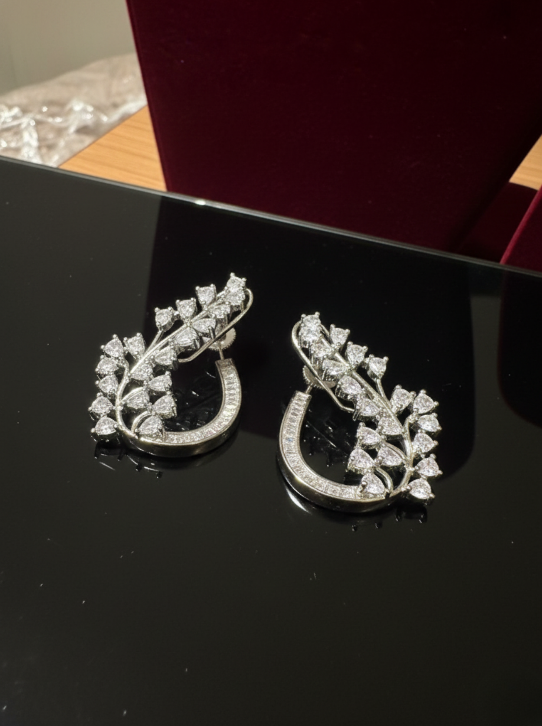 Artisan Pear-Cut Diamond Leaf Studs with Modern J-Hoop Curve