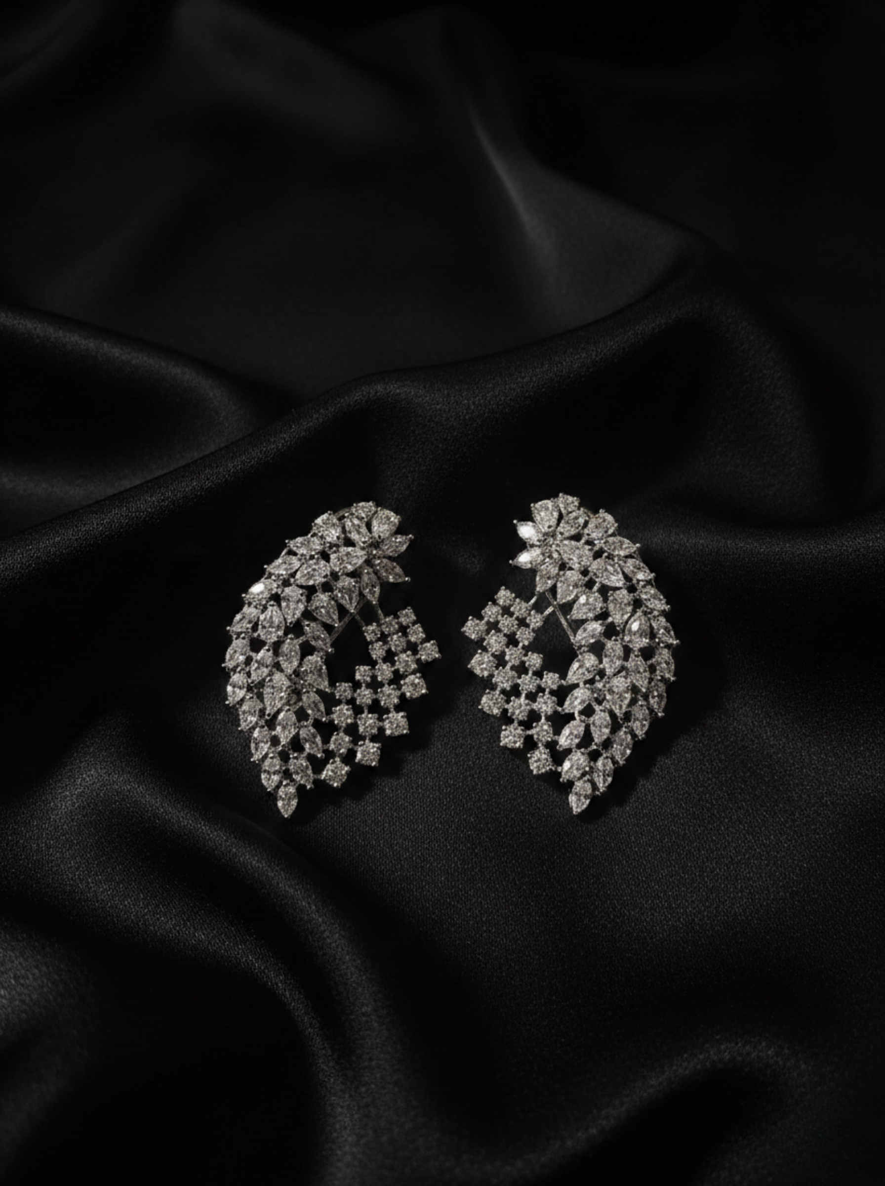 Celestial Wing Cascade: Handcrafted Diamond Statement Earrings