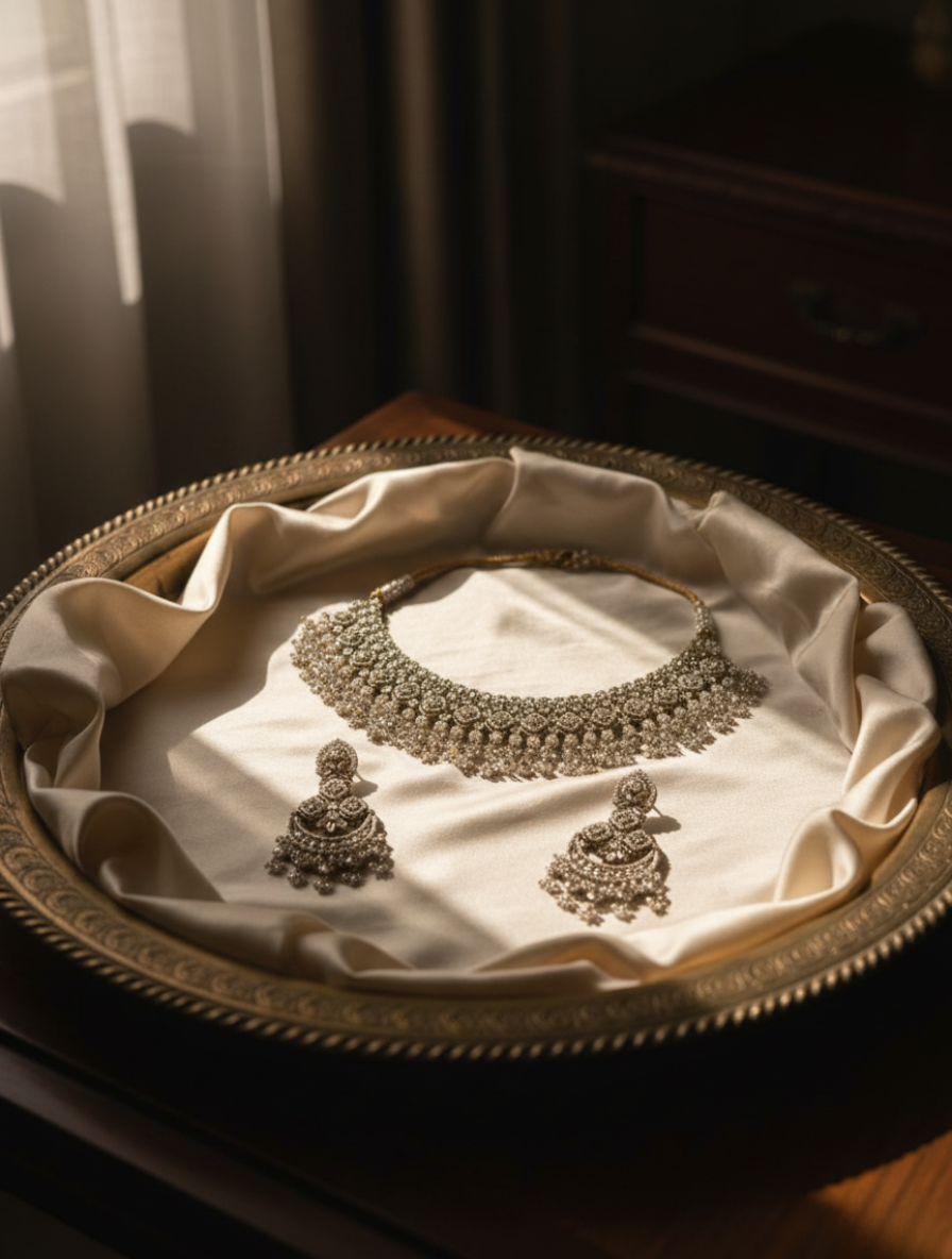 Imperial Heritage Handcrafted Choker & Chandbali Set – Vintage Kundan Polki with Healing Moonstone Tones