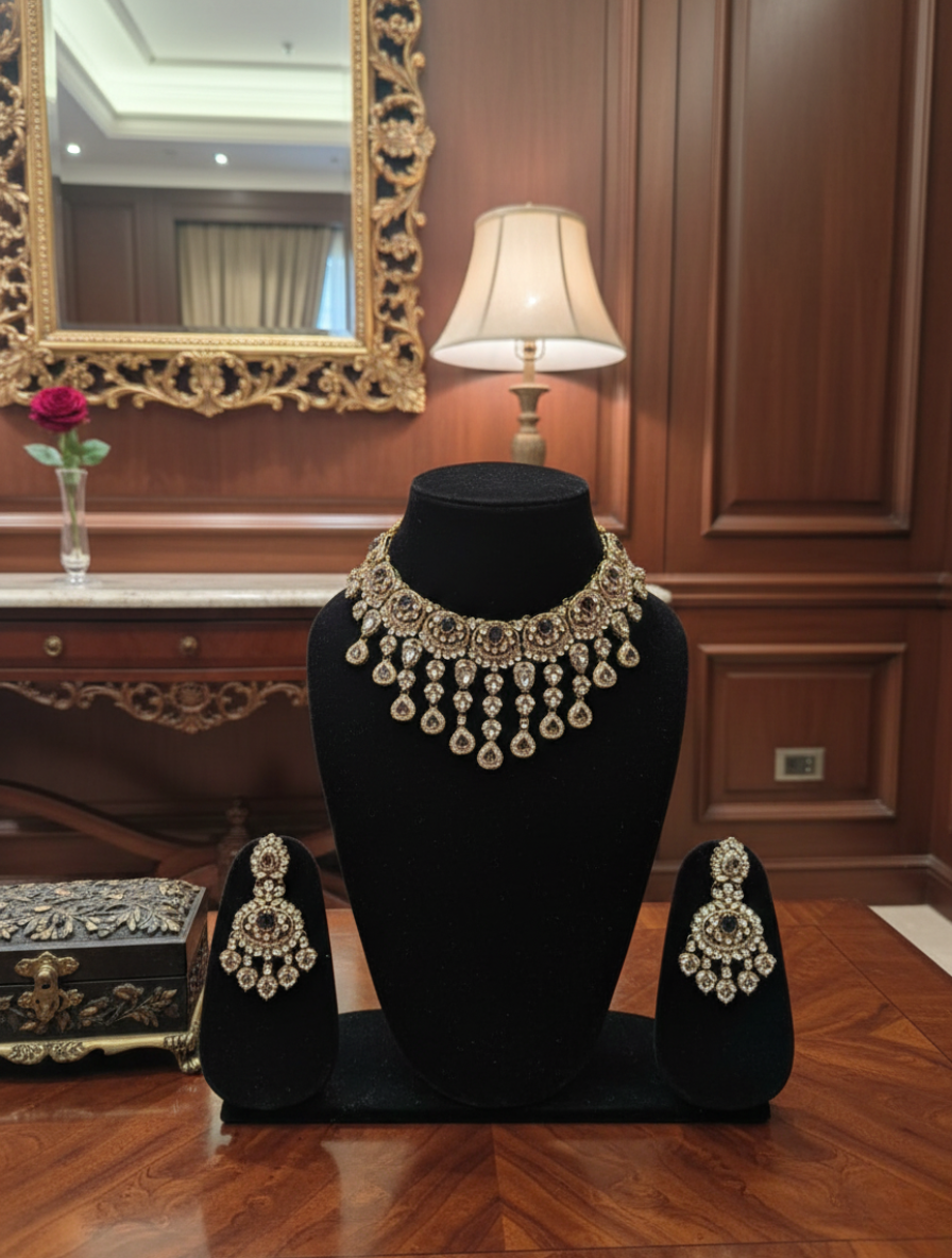 Empress Heritage Handcrafted Kundan Choker Set with Amethyst Accents & Polki Drops