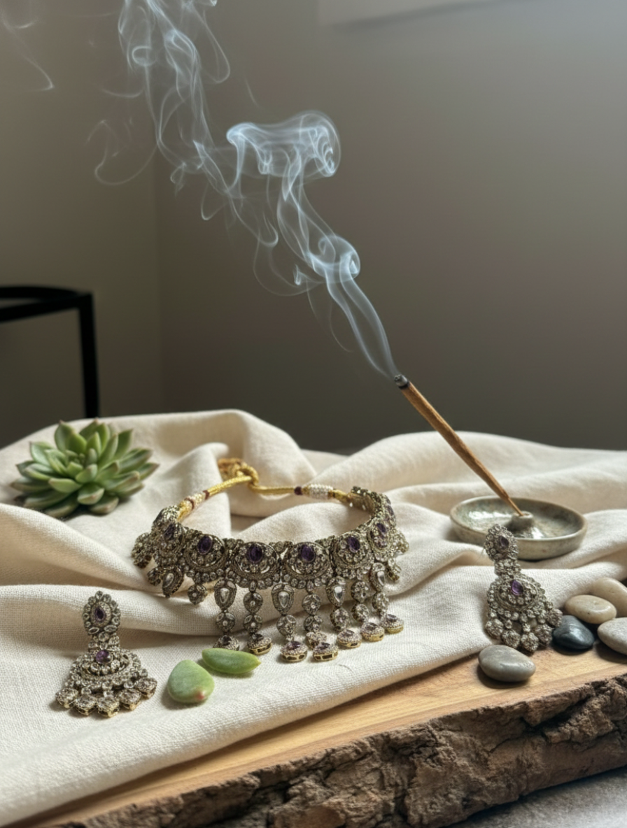 Empress Heritage Handcrafted Kundan Choker Set with Amethyst Accents & Polki Drops