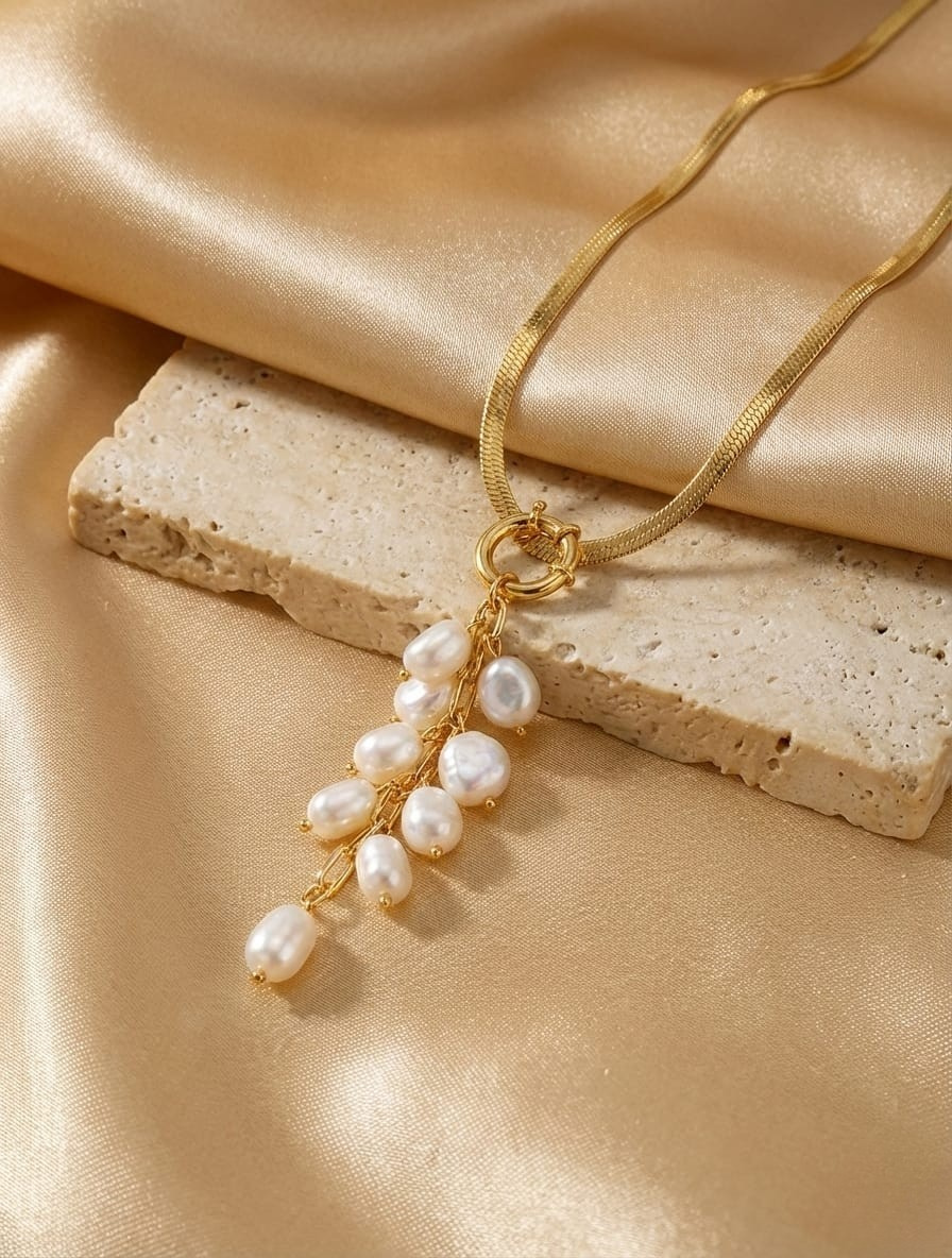 Lustrous Cascade: Pure Real Pearl Droplet Necklace