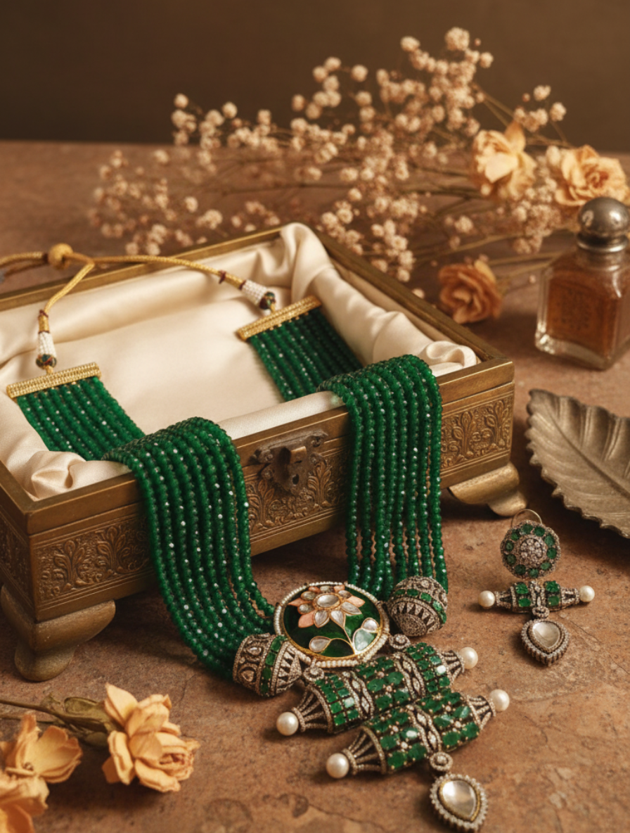 Emerald Radiance: Pure Green Onyx Statement Set