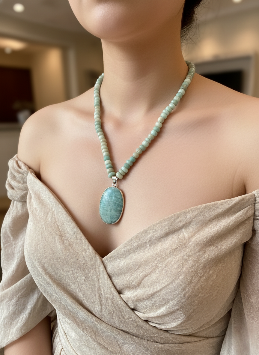 Tranquil Amazonite & Silver Pendant Necklace