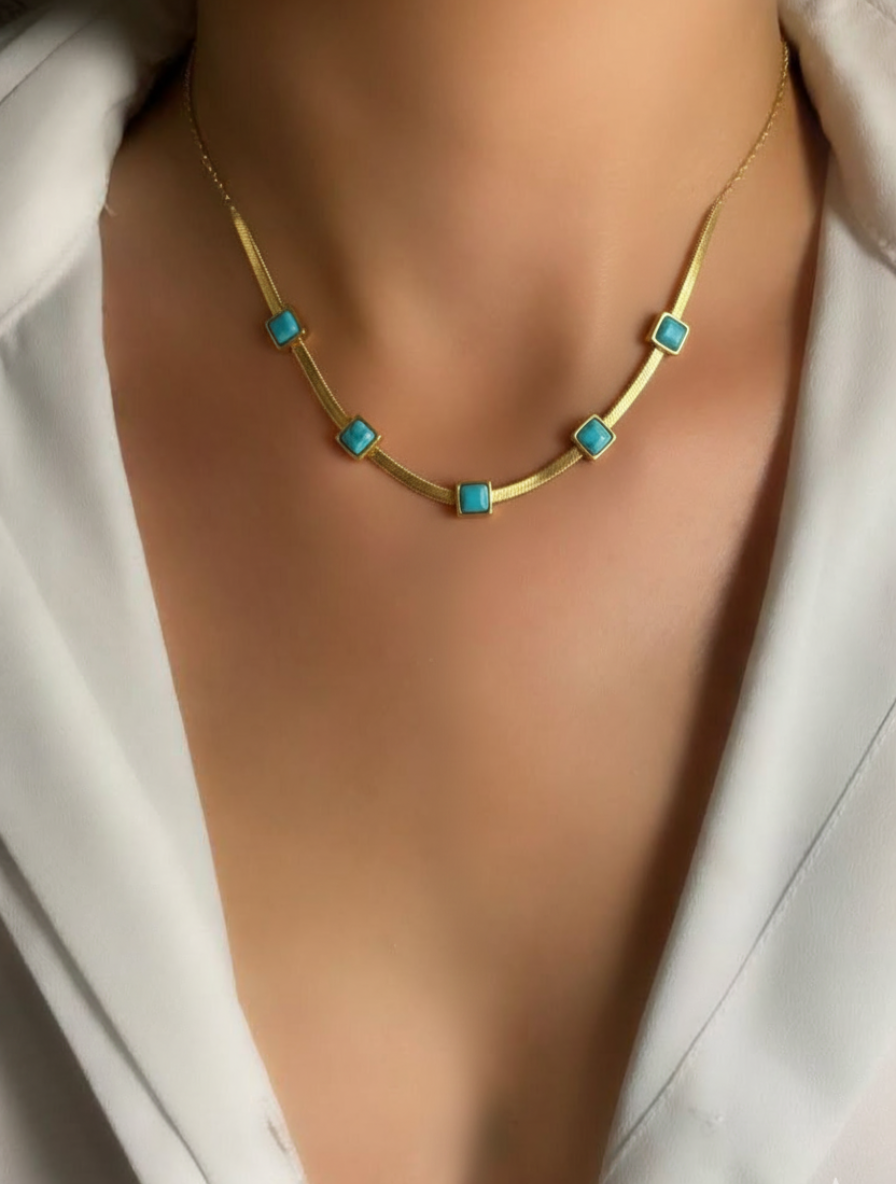 The Azure Path: Pure Turquoise Geometric Choker