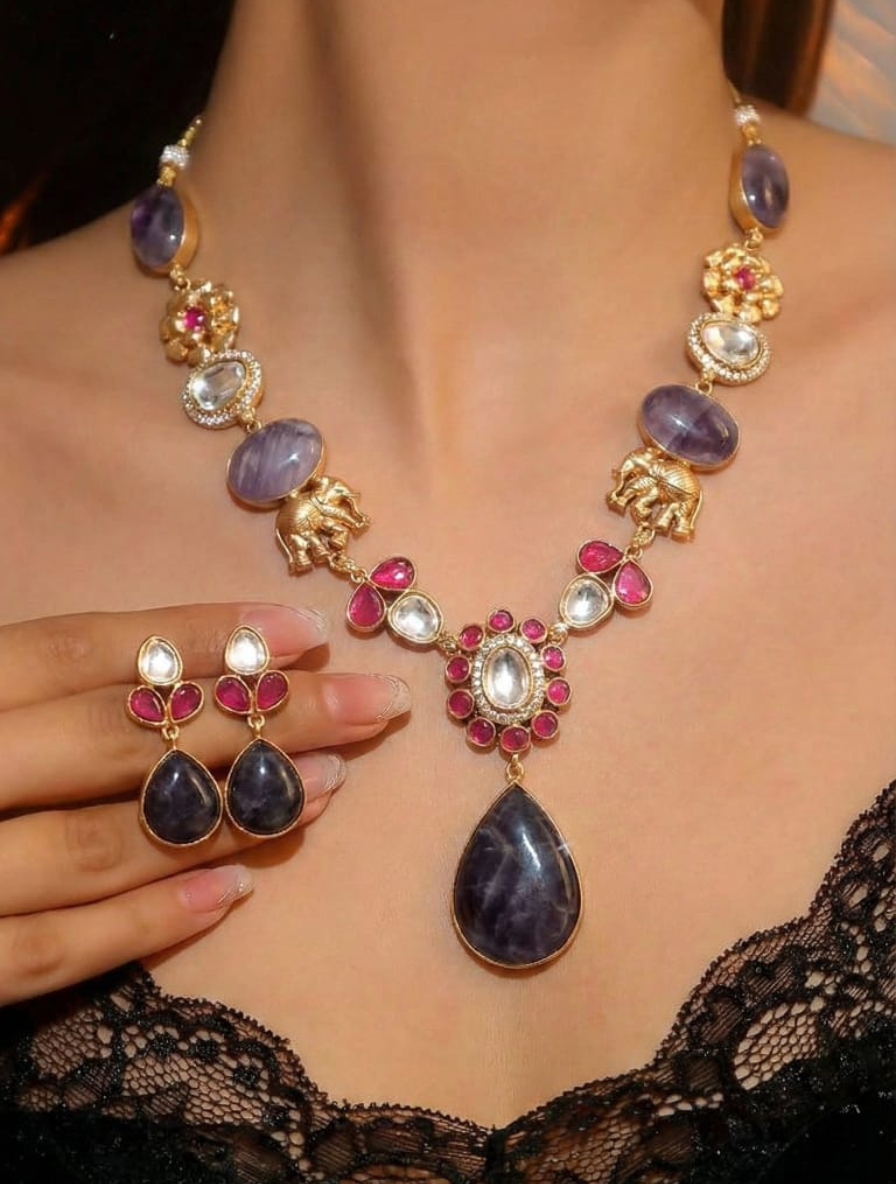 Ethereal Majesty Amethyst & Elephant Motif Set