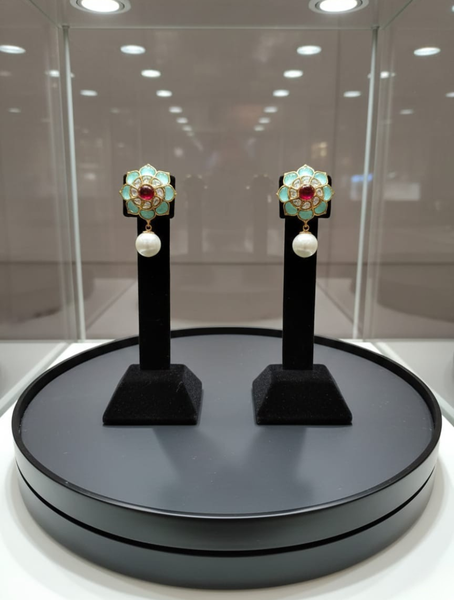 Floral Radiance: Pure Ruby & Pearl Blossom Drops