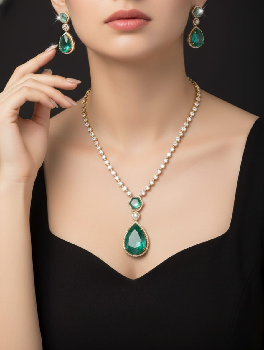 Emerald Horizon: Pure Green Aventurine Halo Set