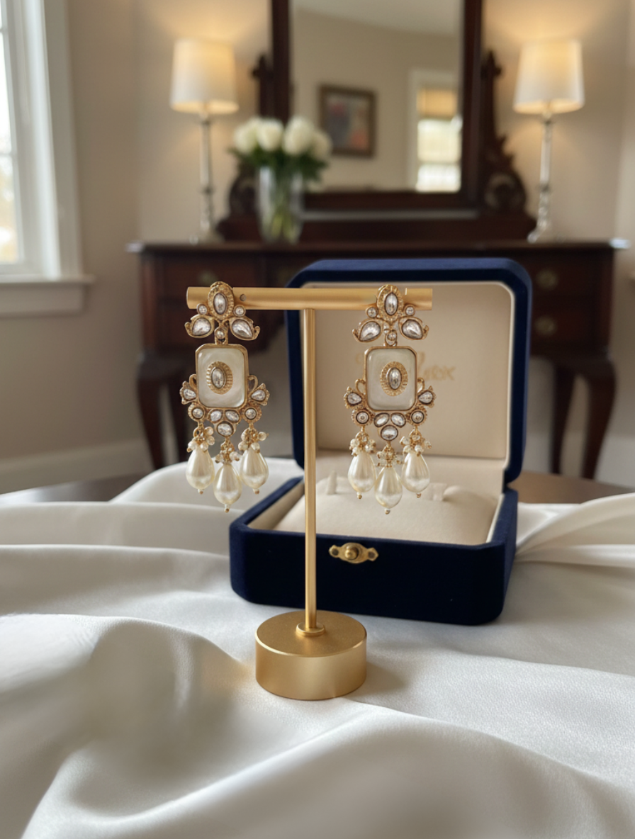 Celestial Bloom: Pure Moonstone & Pearl Earrings