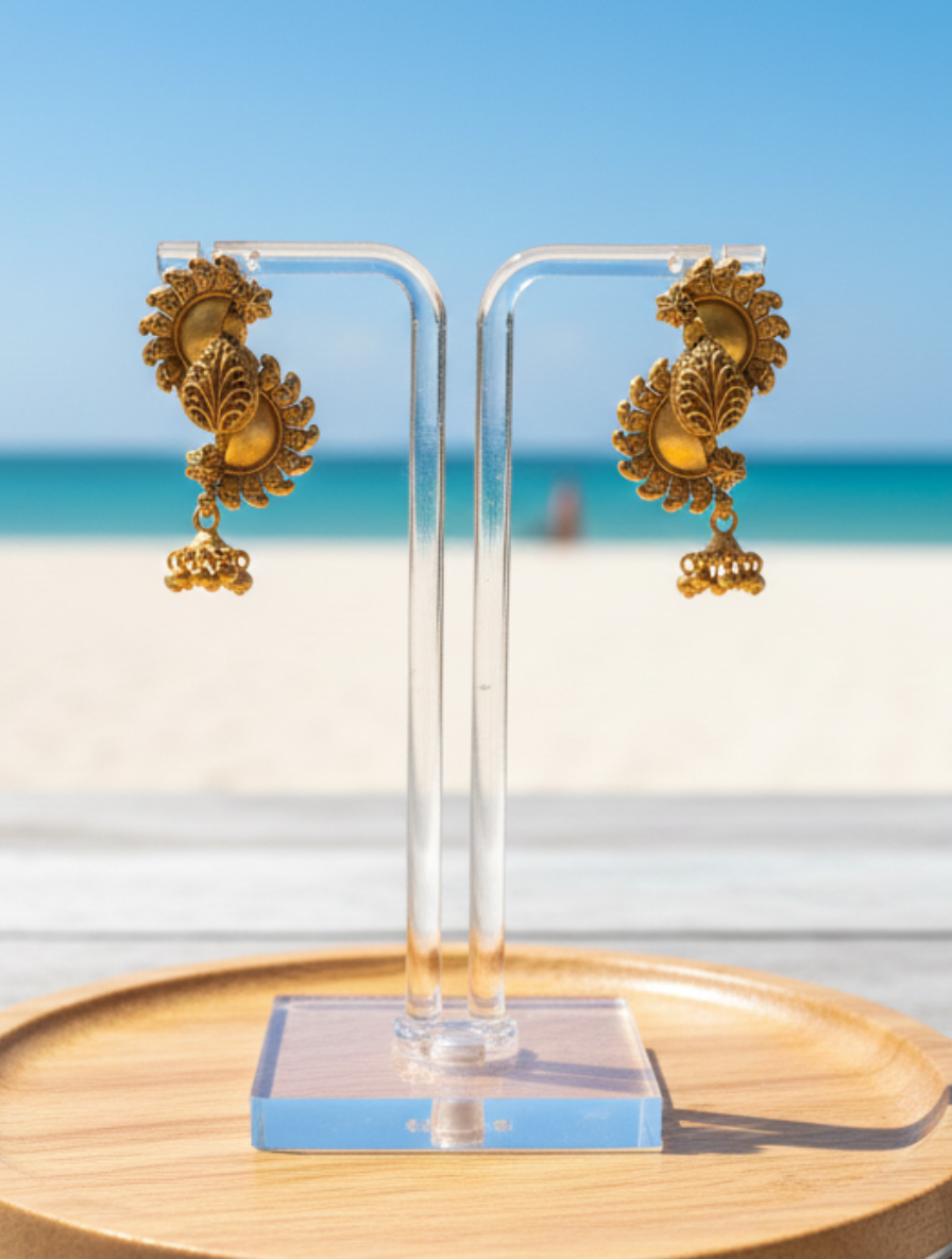 Antique Gold Artisan Statement Earrings - 22k Gold Plated