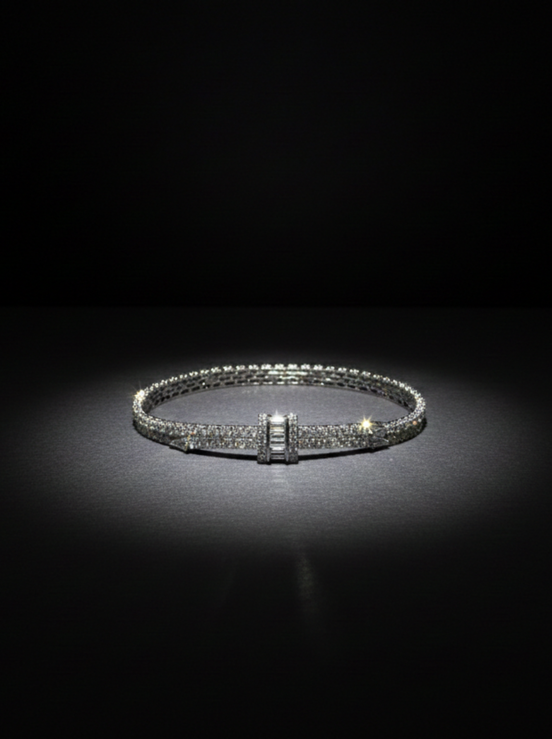 Handcrafted Double-Row Diamond Tennis Bracelet with Baguette Barrel in Pure 95.2 Silver