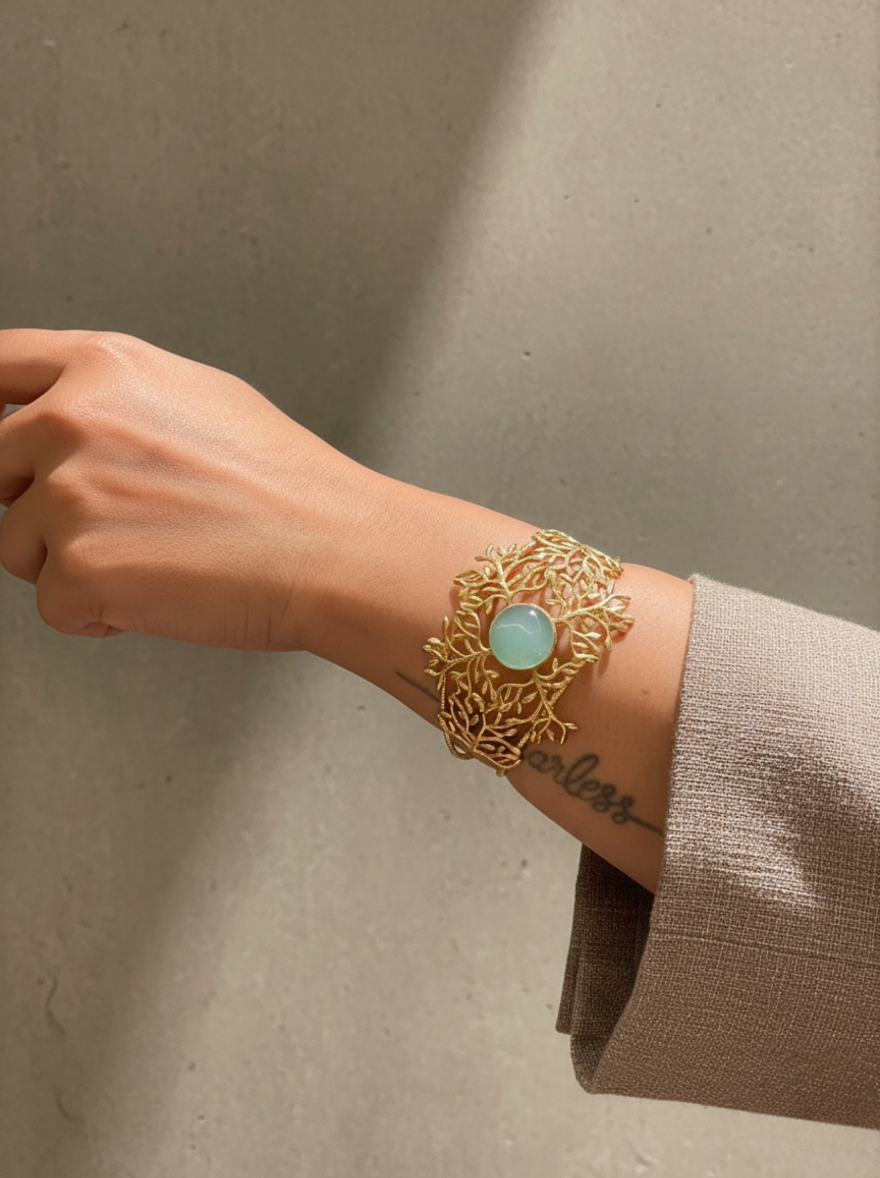 Verdant Branch Filigree Cuff in Gold Plated Silver