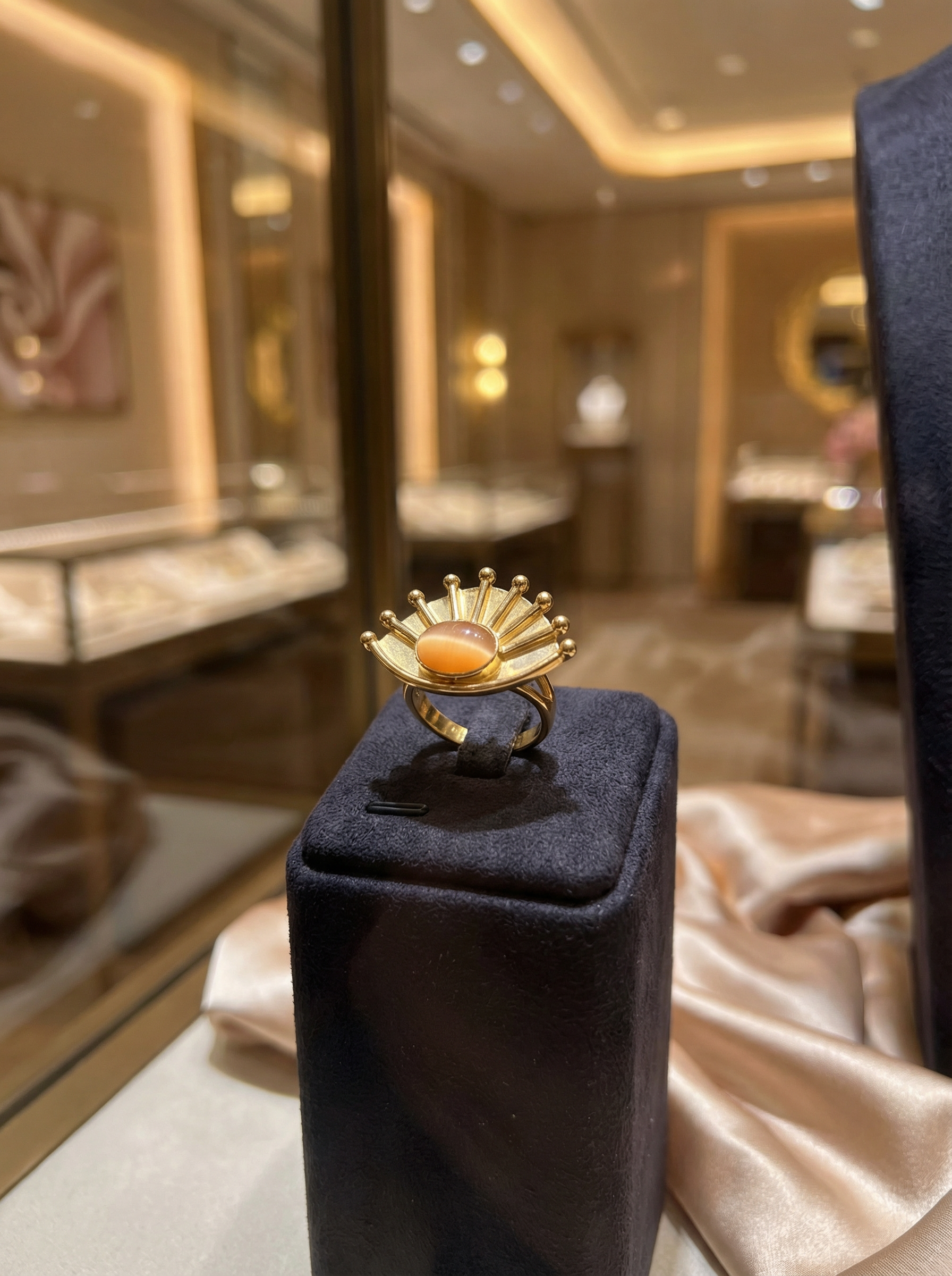 Hand-Forged Sun Halo Ring with Tiger's Eye Cabochon