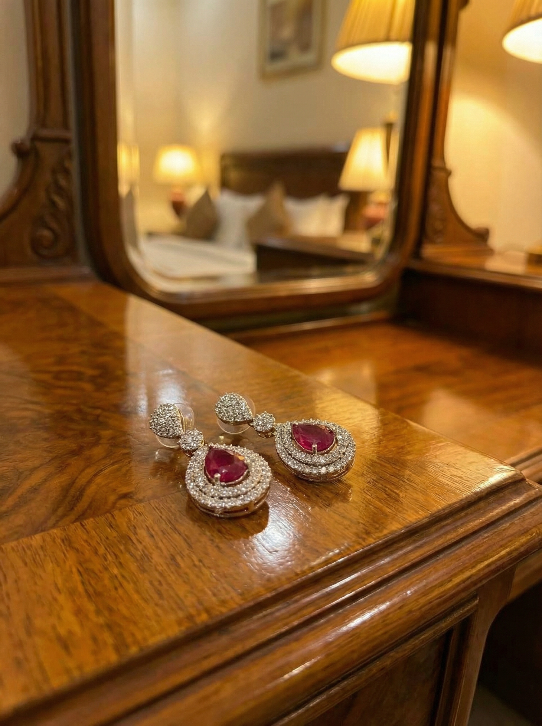 Handcrafted 92.5 Sterling Silver Ruby Teardrop Dangler Earrings