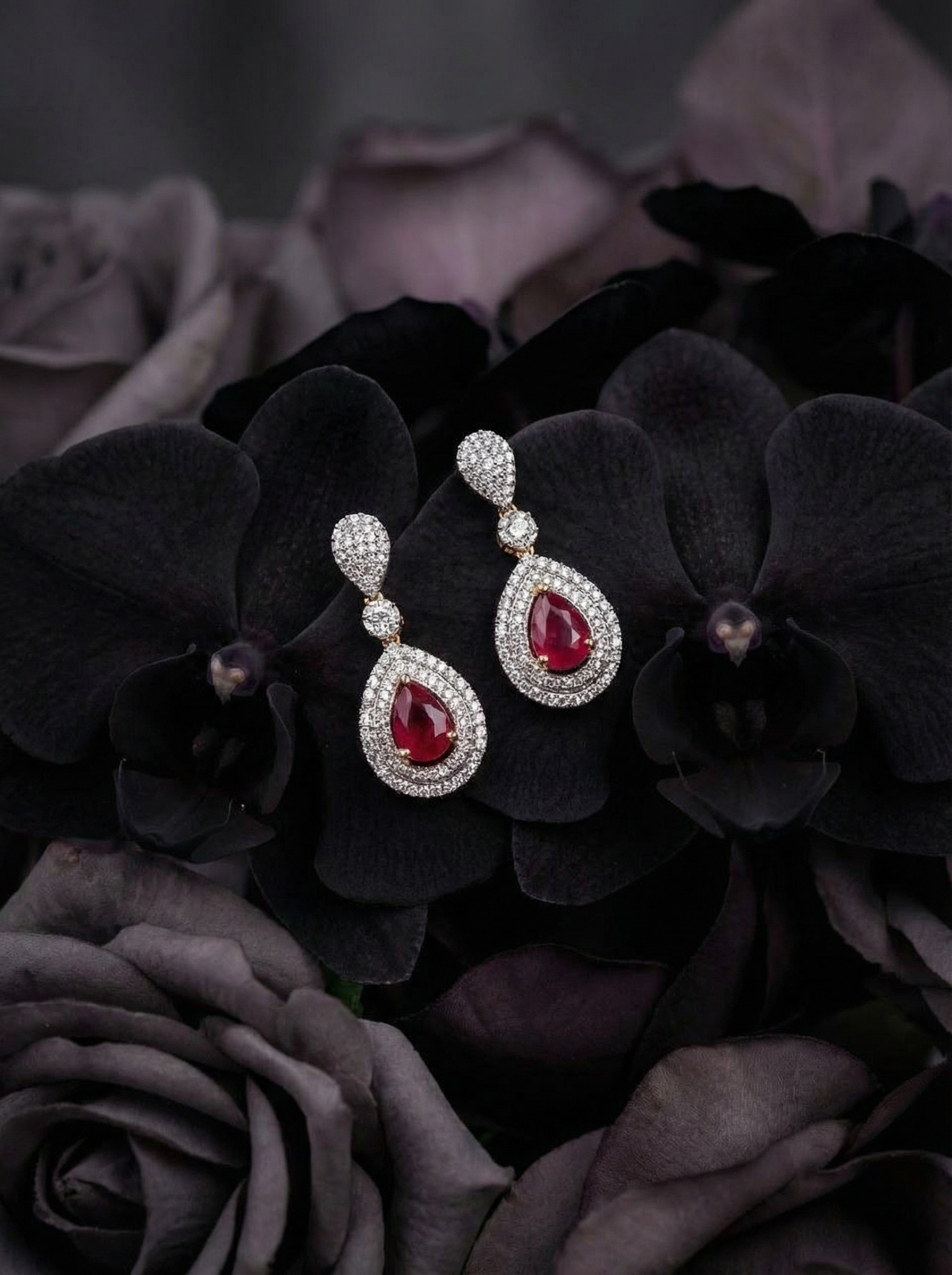 Handcrafted 92.5 Sterling Silver Ruby Teardrop Dangler Earrings