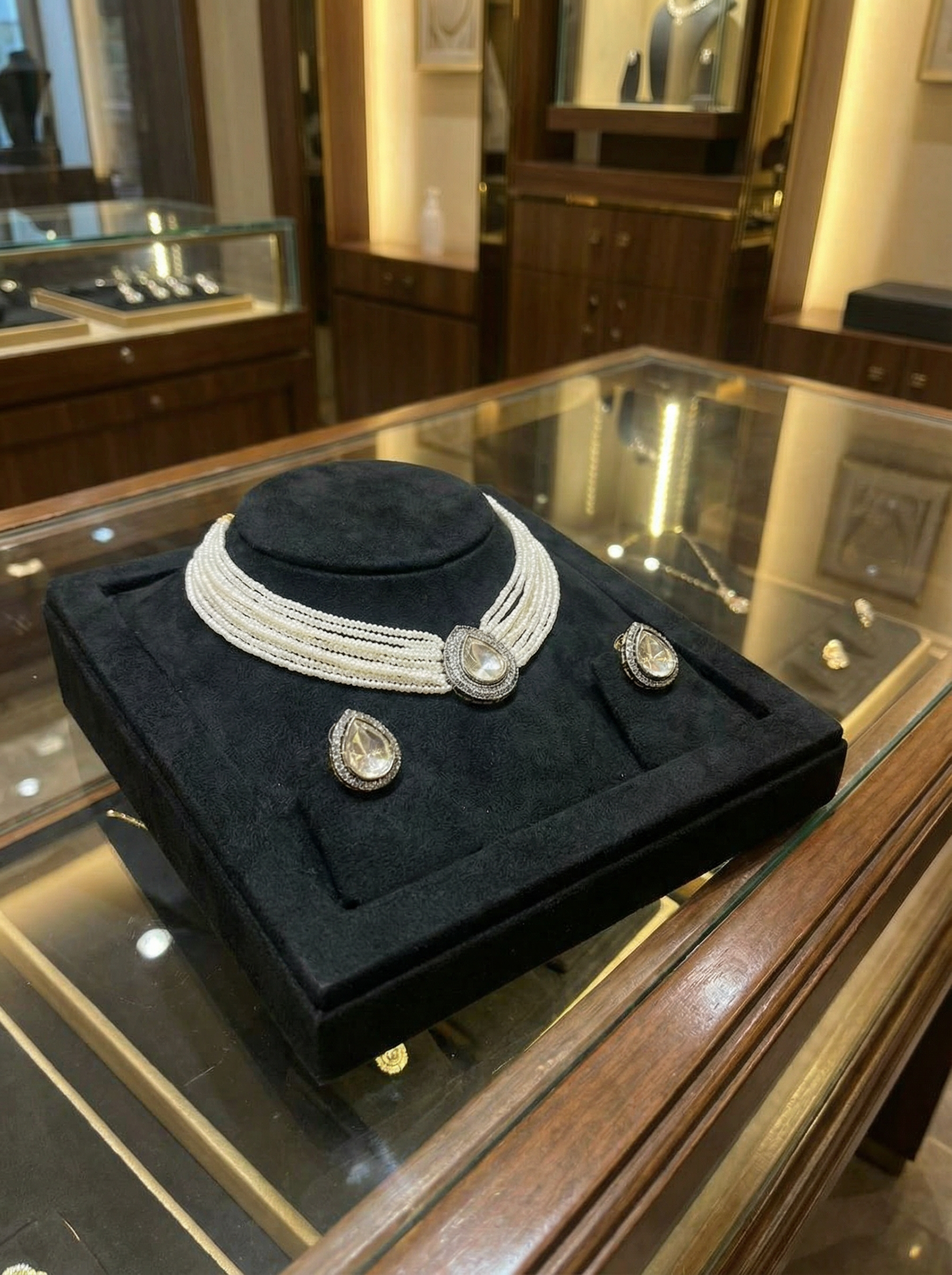 Handcrafted Polki & Seed Pearl Choker Set with Teardrop Medallion