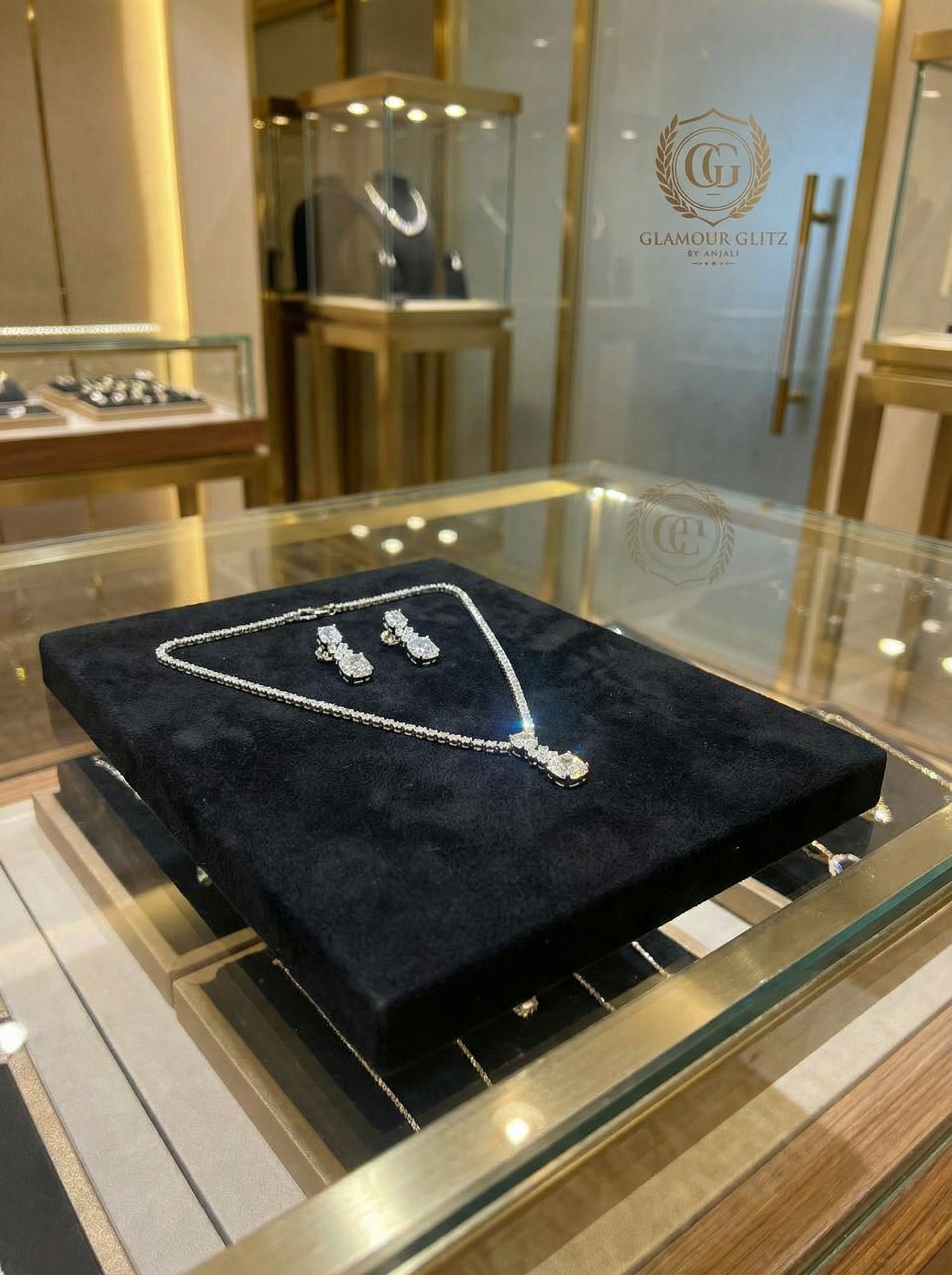 Handcrafted Radiant-Cut Diamond Drop Necklace & Chandelier Earring Set in 18K White Gold