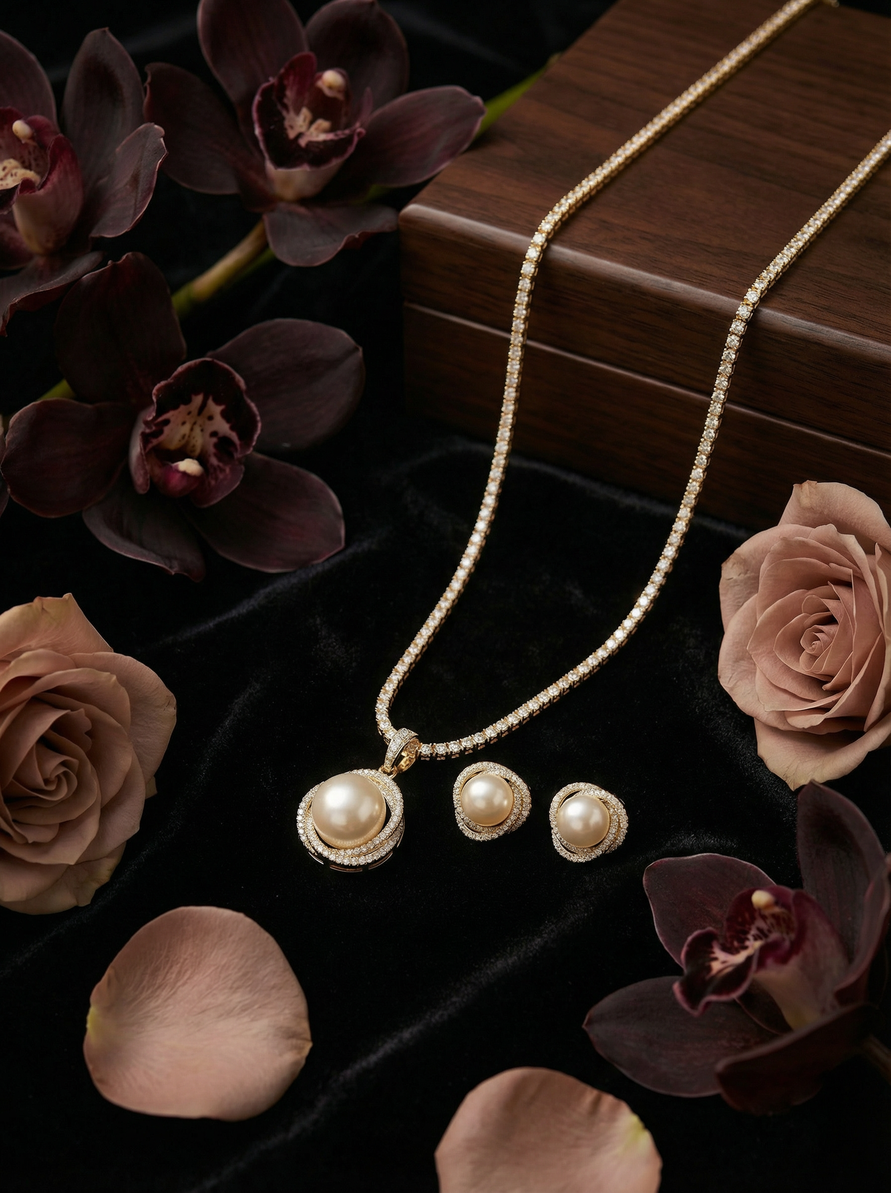 Luminous Grandeur: Handcrafted South Sea Pearl & Diamond Tennis Statement Set