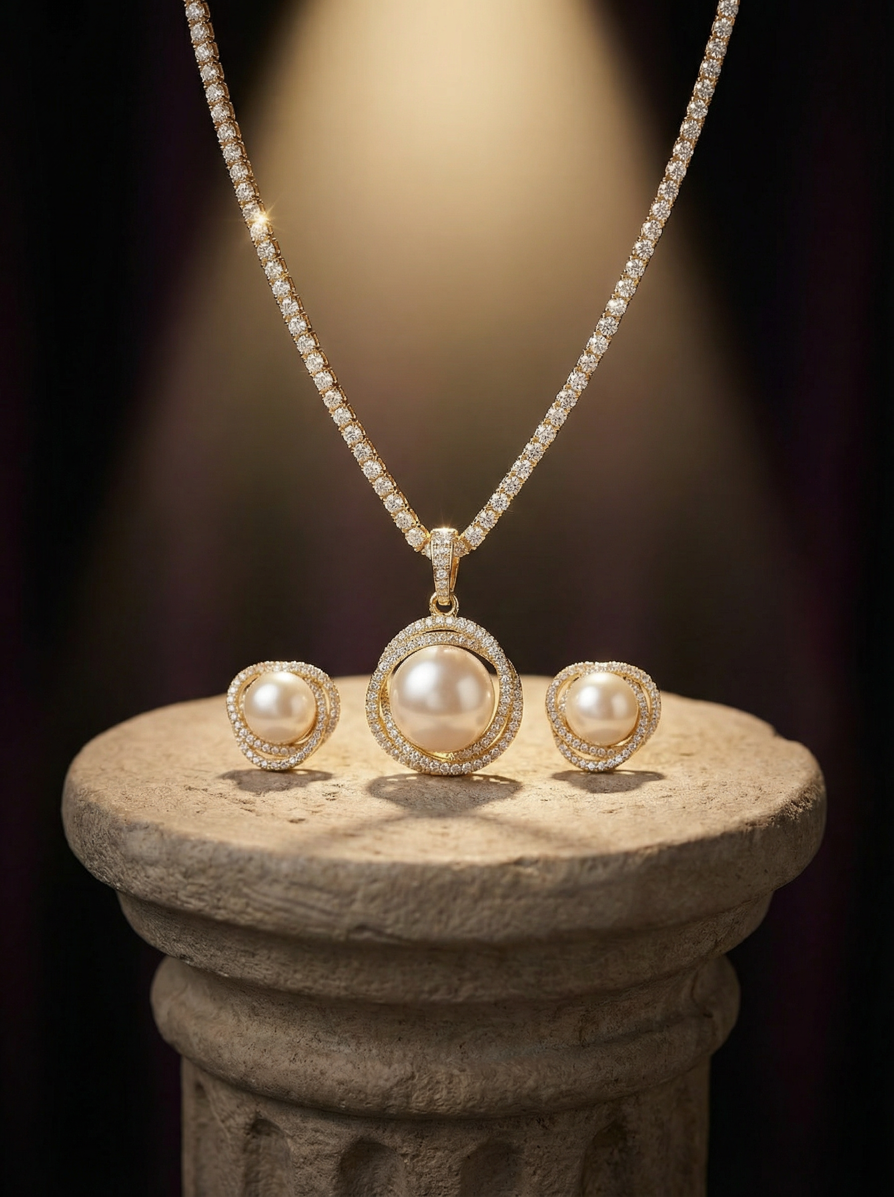 Luminous Grandeur: Handcrafted South Sea Pearl & Diamond Tennis Statement Set
