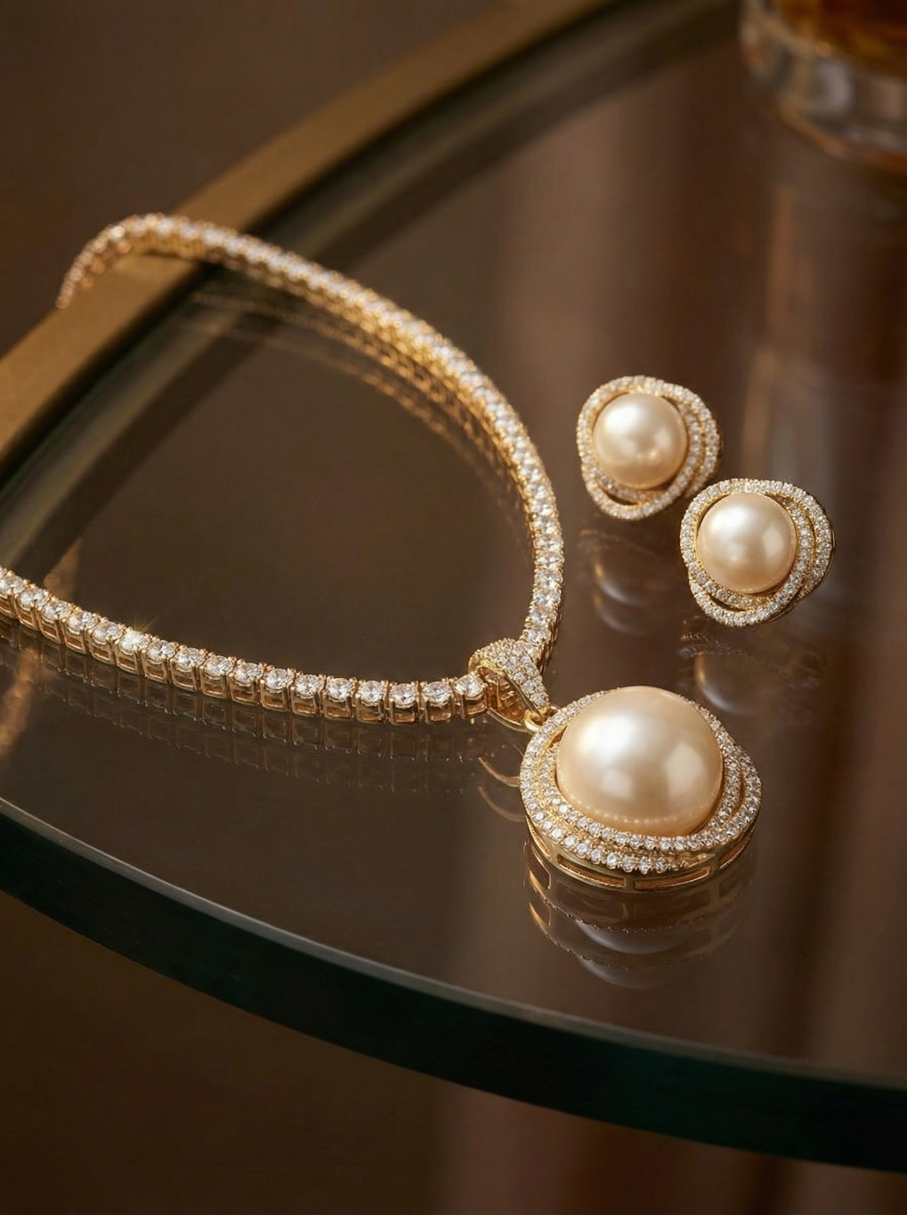 Luminous Grandeur: Handcrafted South Sea Pearl & Diamond Tennis Statement Set