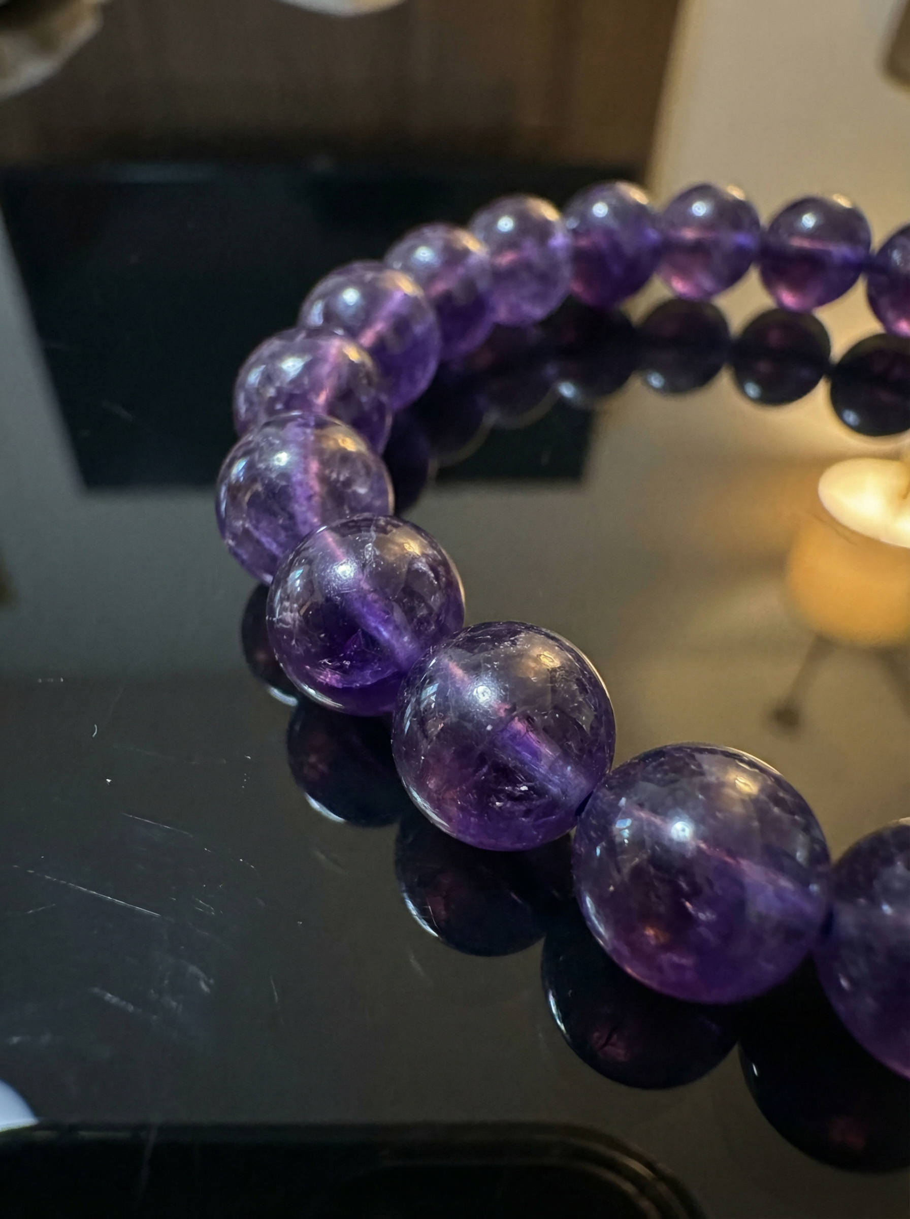 Handcrafted Natural Amethyst Beaded Bracelet - Deep Purple Quartz