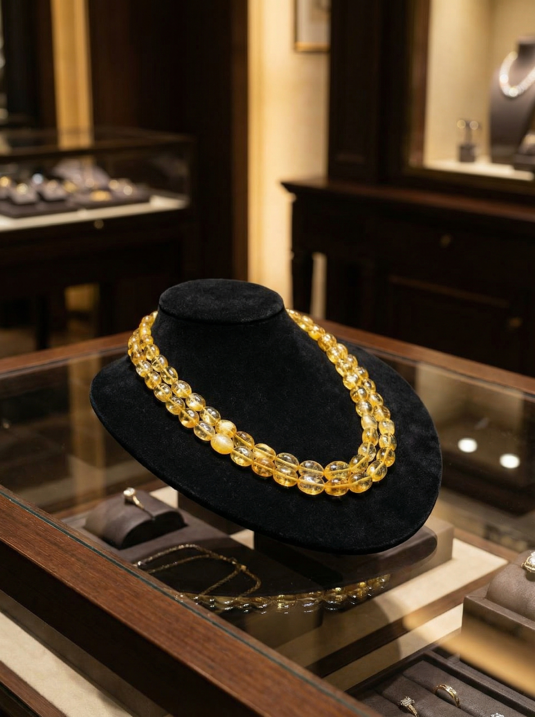 Sun-Drenched Elegance: Handcrafted Double-Strand Honey Gemstone Necklace