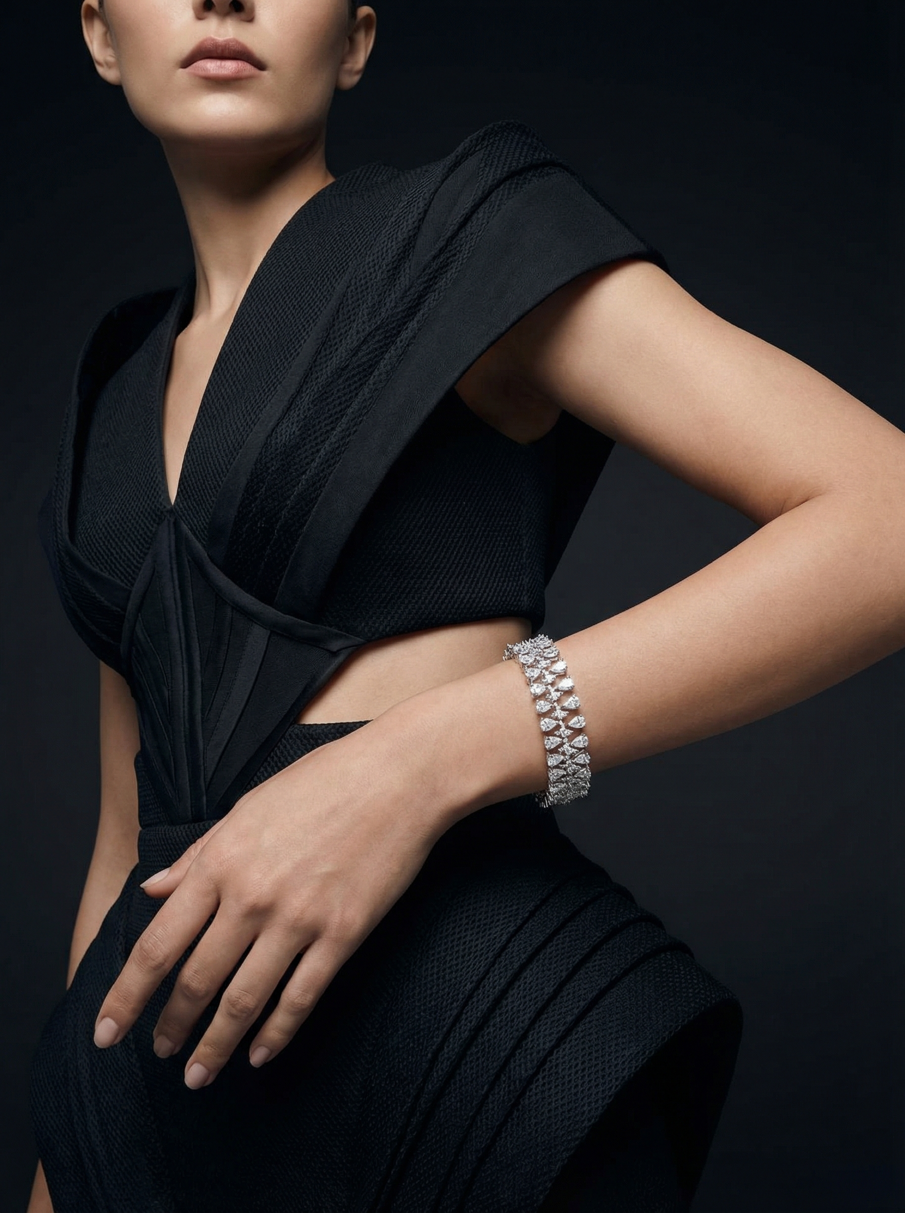 Handcrafted Marquise Cluster "Ethereal Glow" Bangle – Silver & Diamond White