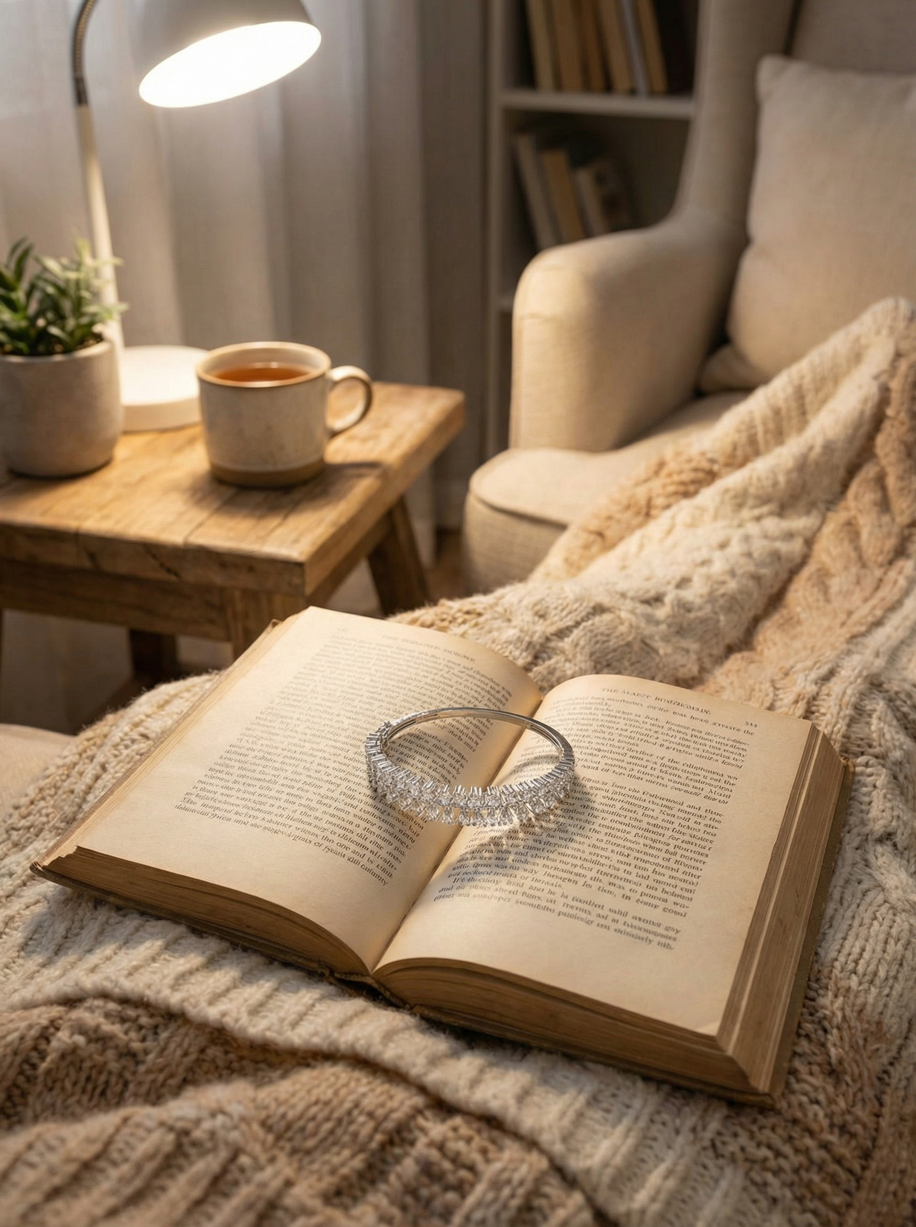 Handcrafted Marquise Cluster "Ethereal Glow" Bangle – Silver & Diamond White