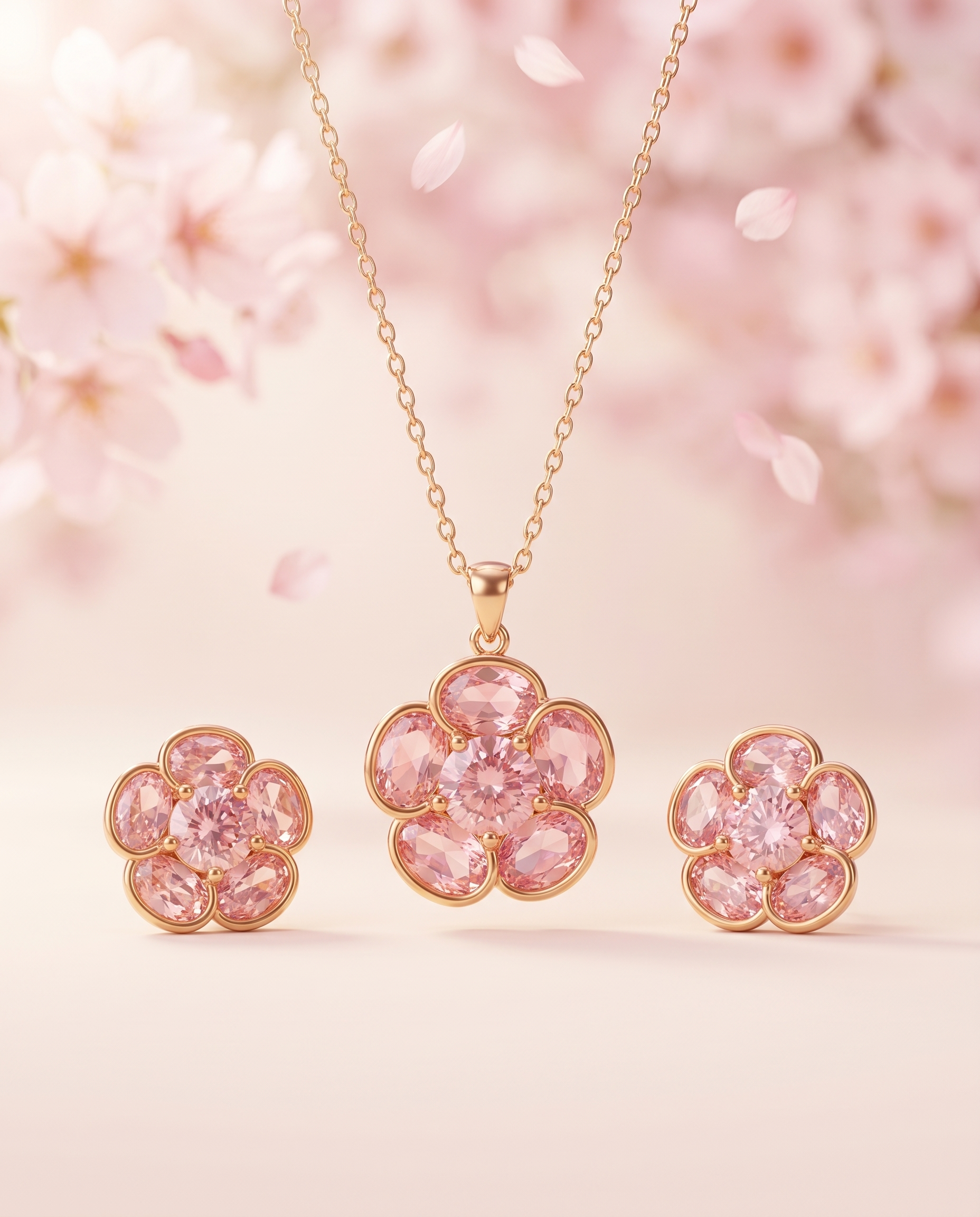 Pink Camellia Floral Set hero on soft sakura cherry blossom backdrop