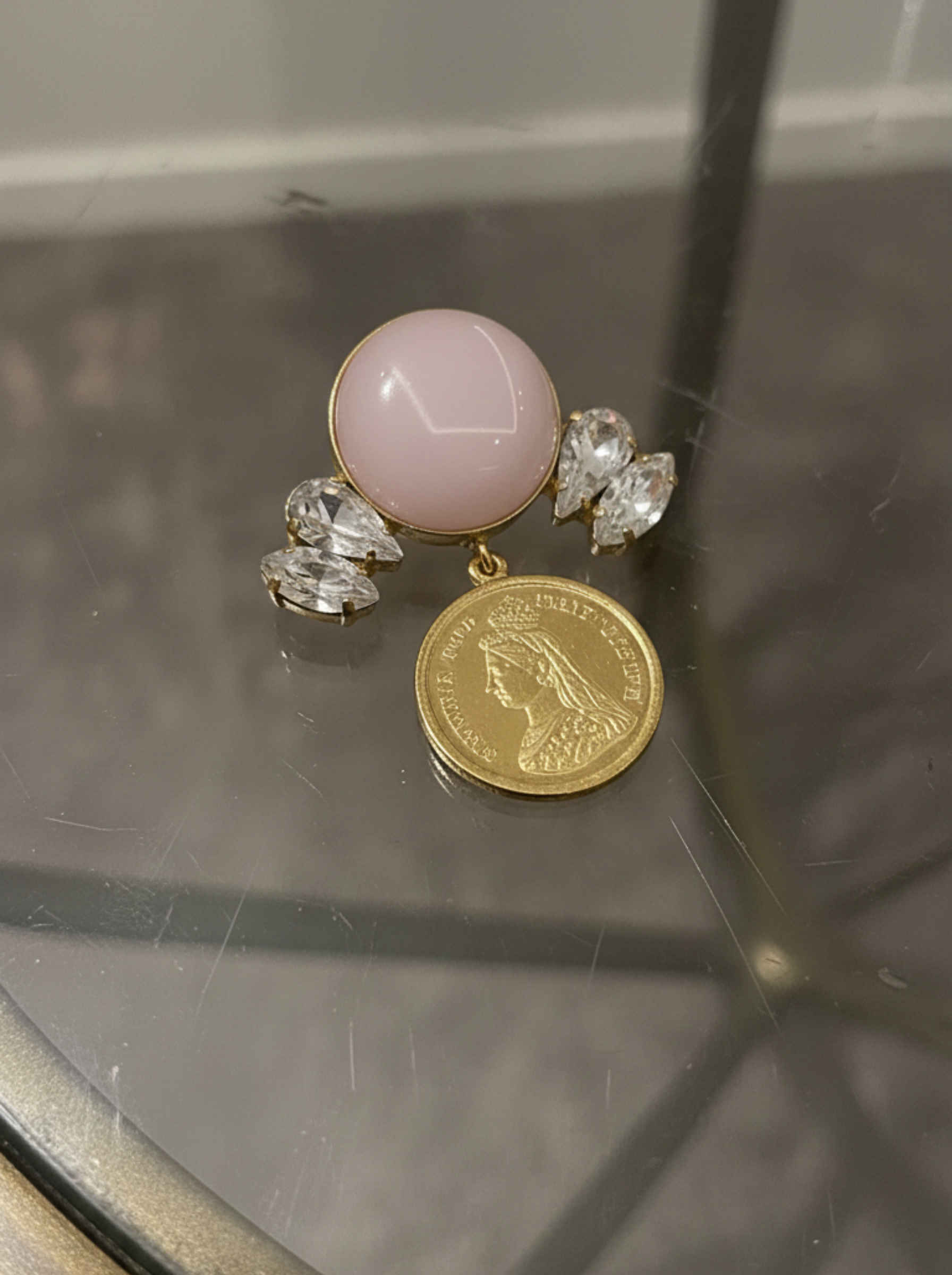 Blush Rose & Gold Sovereign Drop Earrings | Handcrafted Crystal & Coin Statement Jewelry