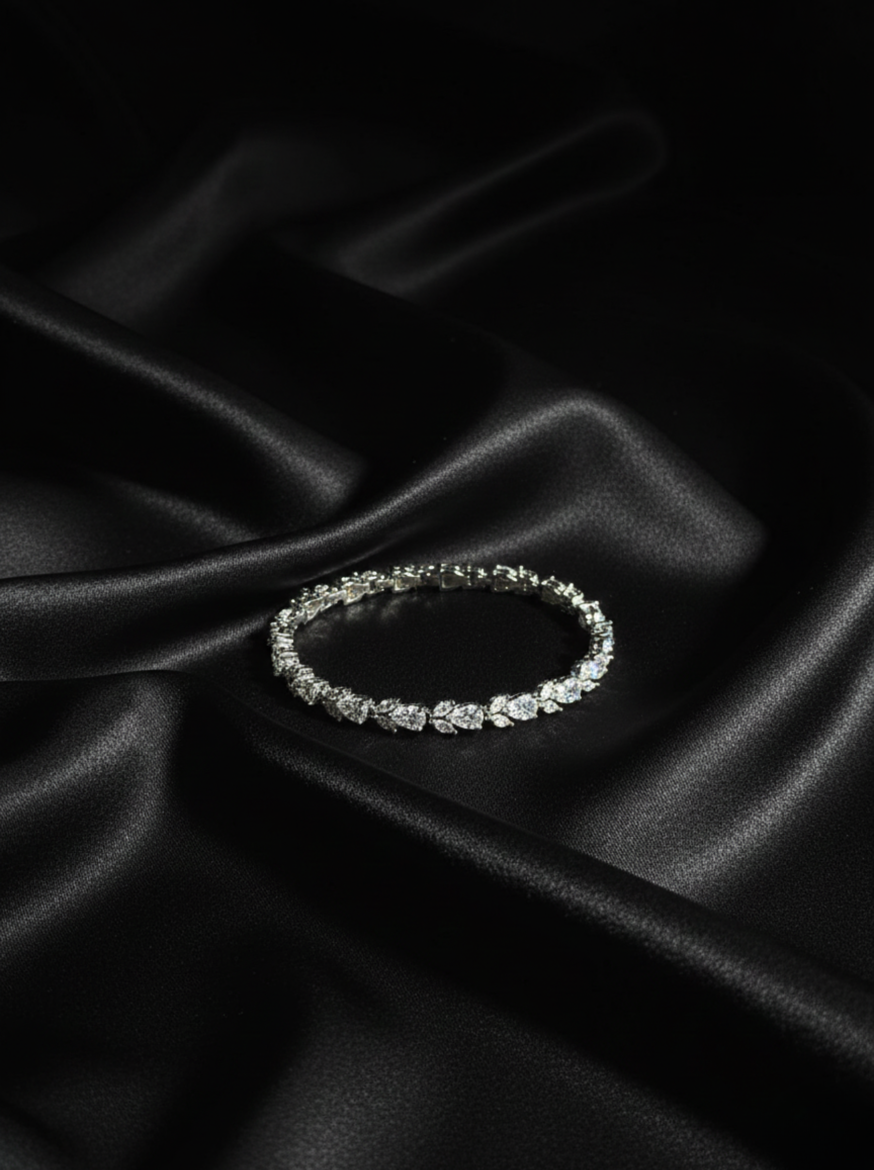 Handcrafted Pear-Cut Leaf Vine Tennis Bracelet