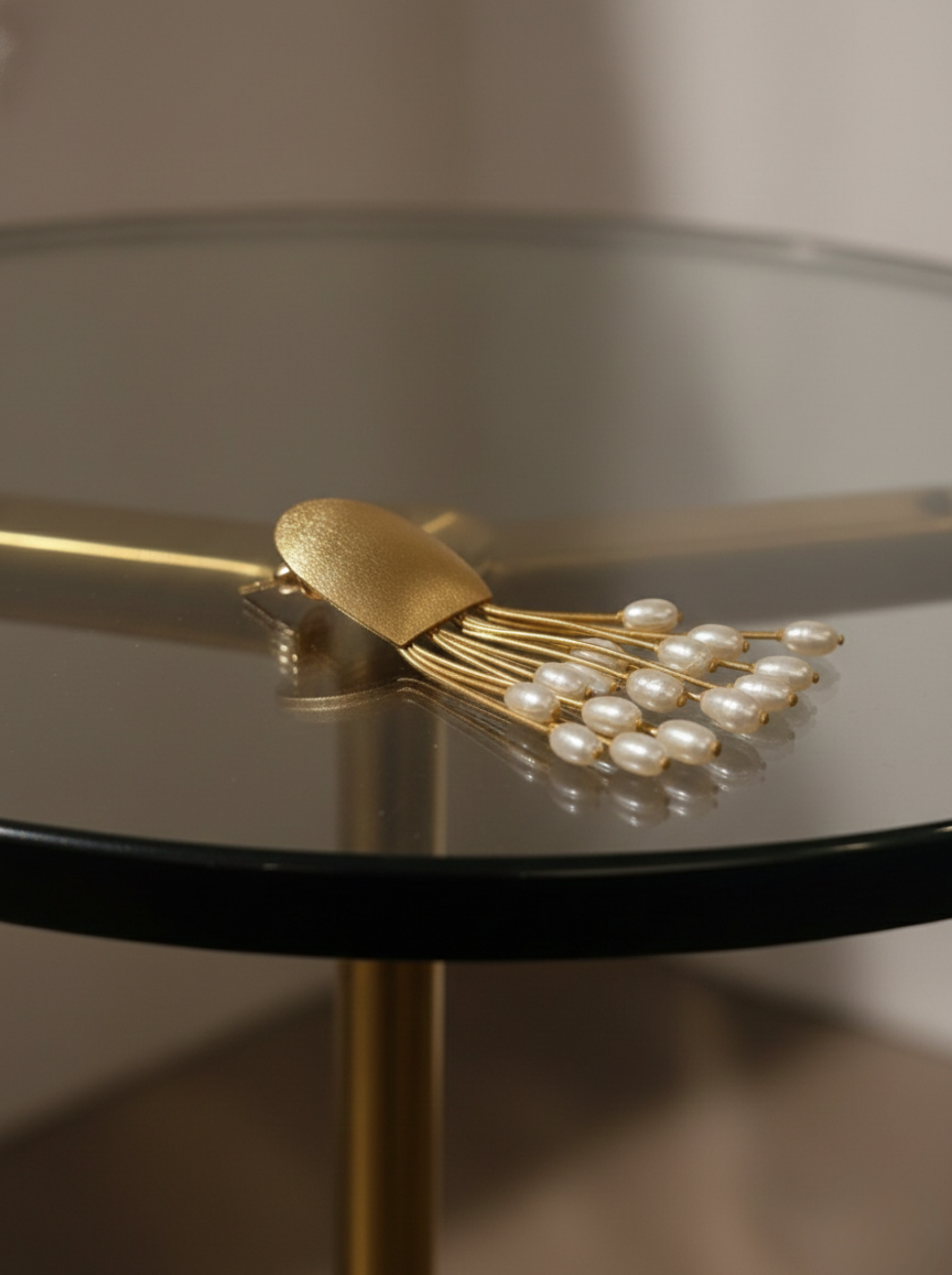 Golden Medusa Tassel Earrings | Handcrafted Matte Gold & Pearl Fringe Dangles