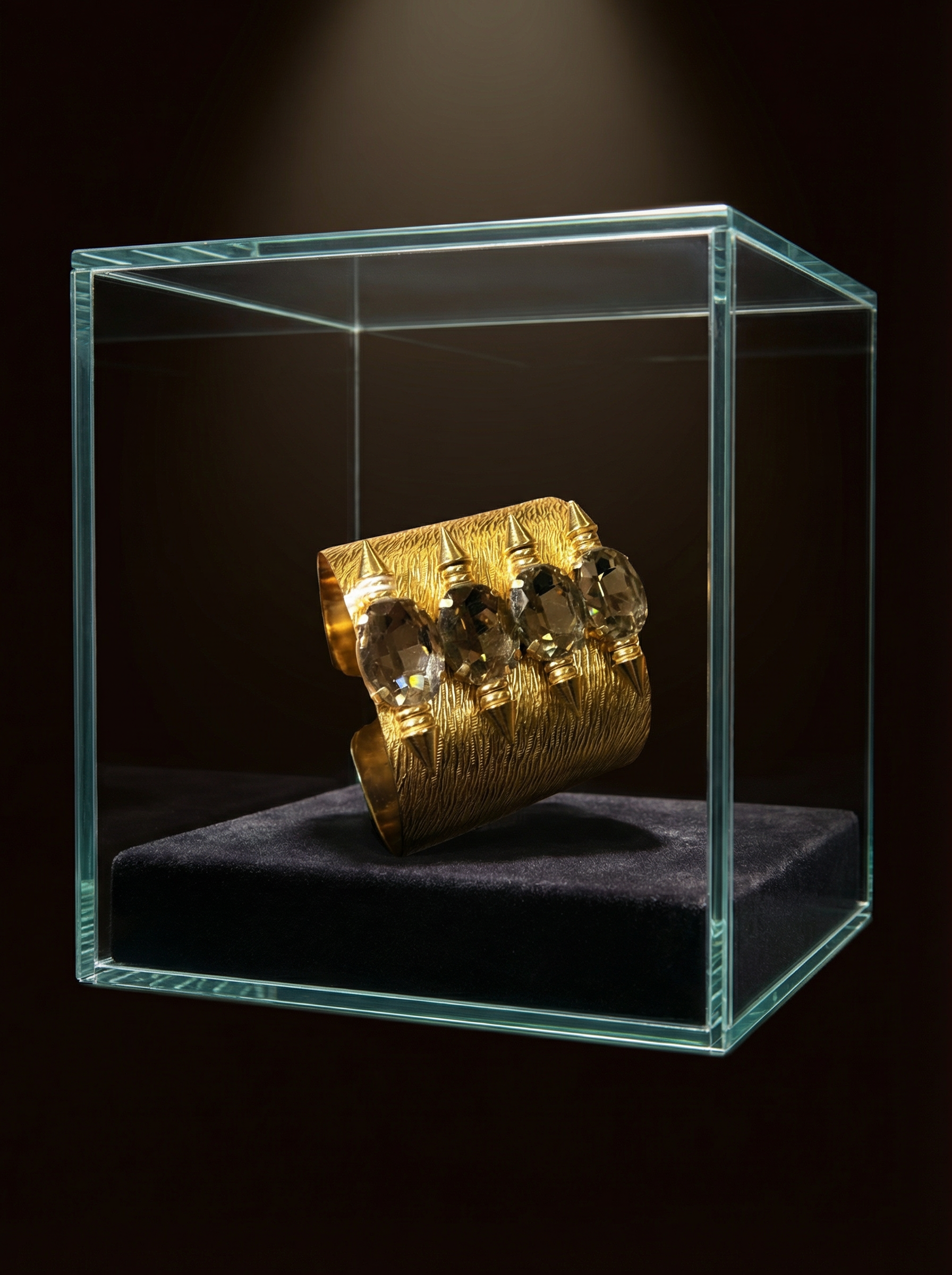 Handcrafted Warrior Shield Smoky Quartz Cuff in Gold Plated Silver