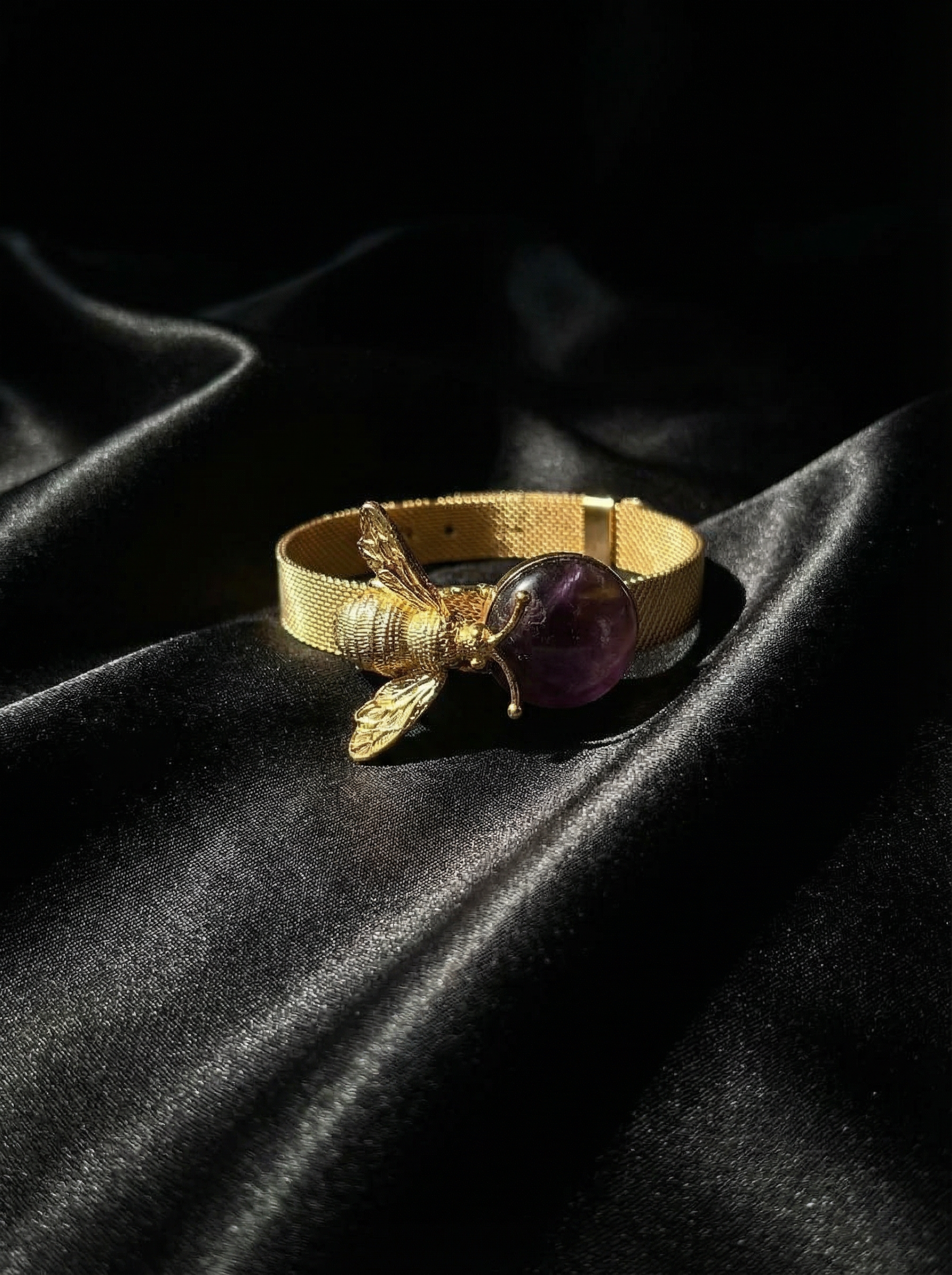 Sovereign Bee Amethyst Bangle in Gold Plated Silver