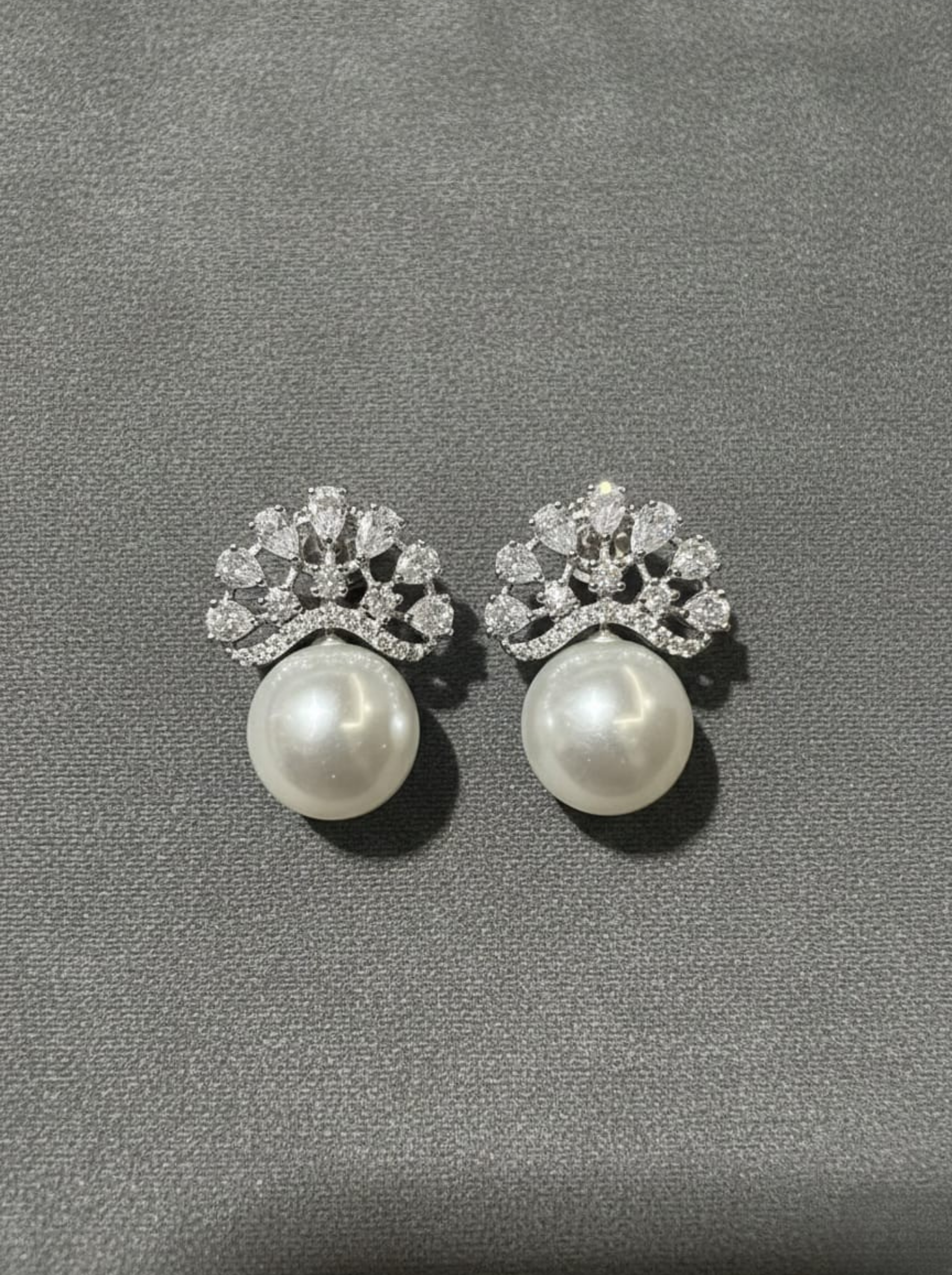 Handcrafted "Empress" Diamond Cluster & Pearl Drop Earrings