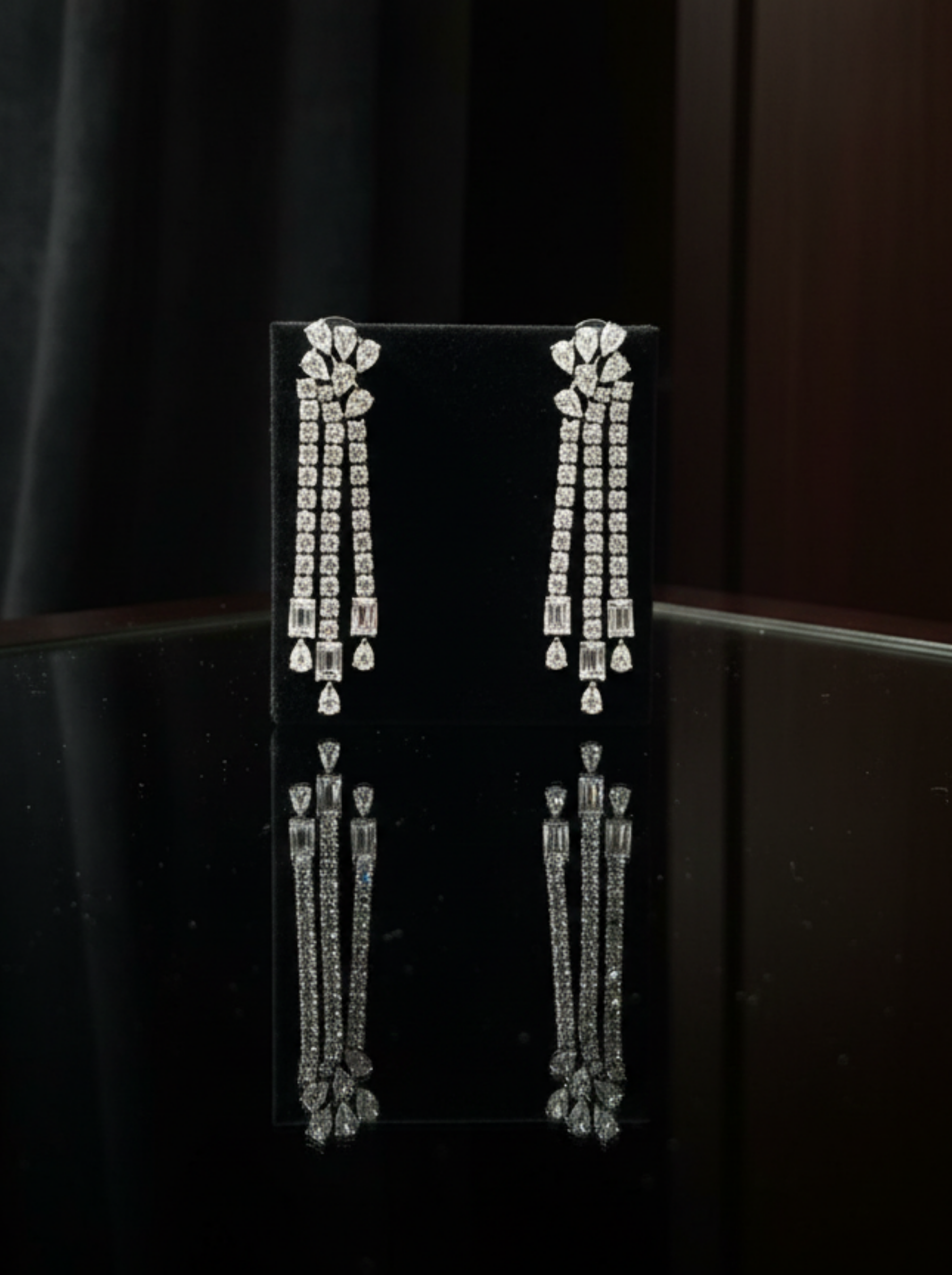 Artisan Floral Bouquet Diamond Drop Earrings with Tassel Fringe