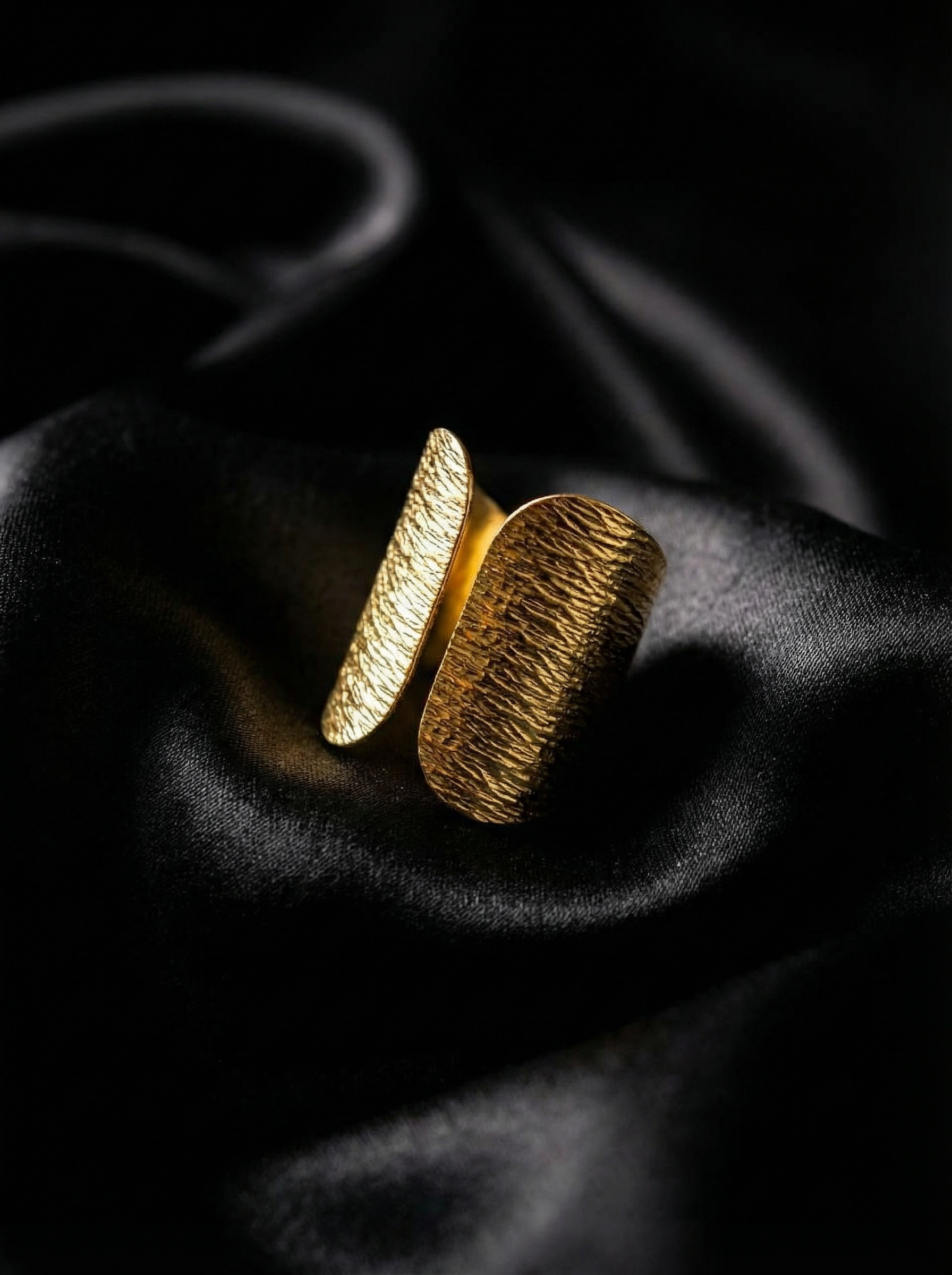 The "Aurelia" Handcrafted Textured Cuff Ring – Bold Organic Gold Statement Band