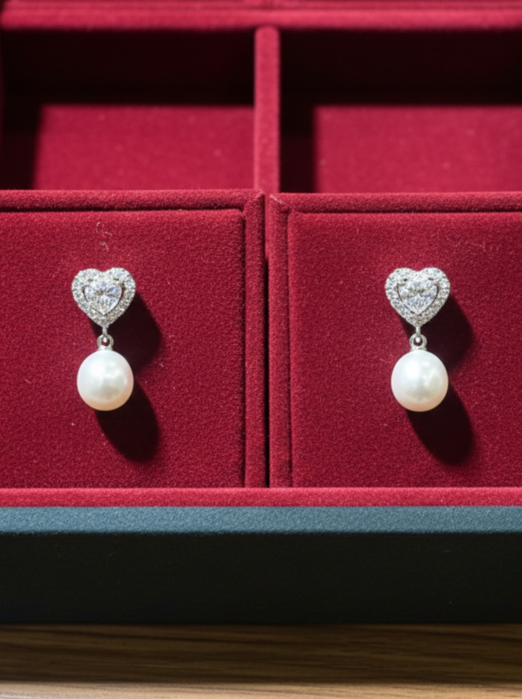Artisan Heart-Cut Diamond Studs with Classic Pearl Drops