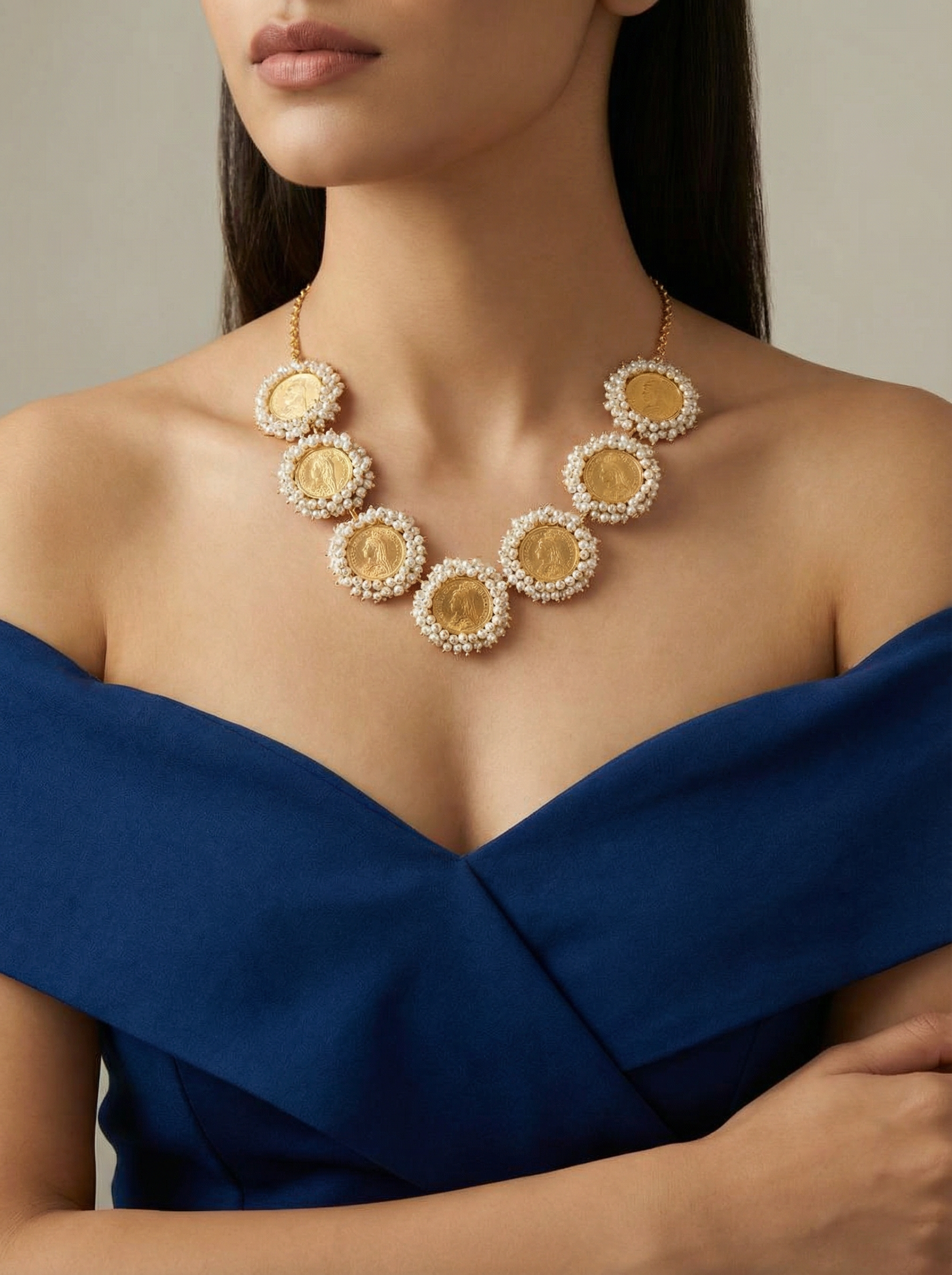 "The Sovereign Heritage" Handcrafted Coin & Seed Pearl Statement Necklace