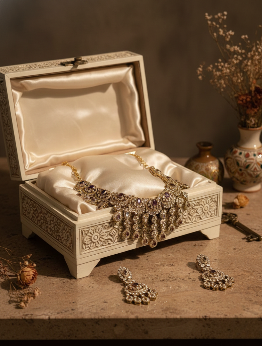 Empress Heritage Handcrafted Kundan Choker Set with Amethyst Accents & Polki Drops