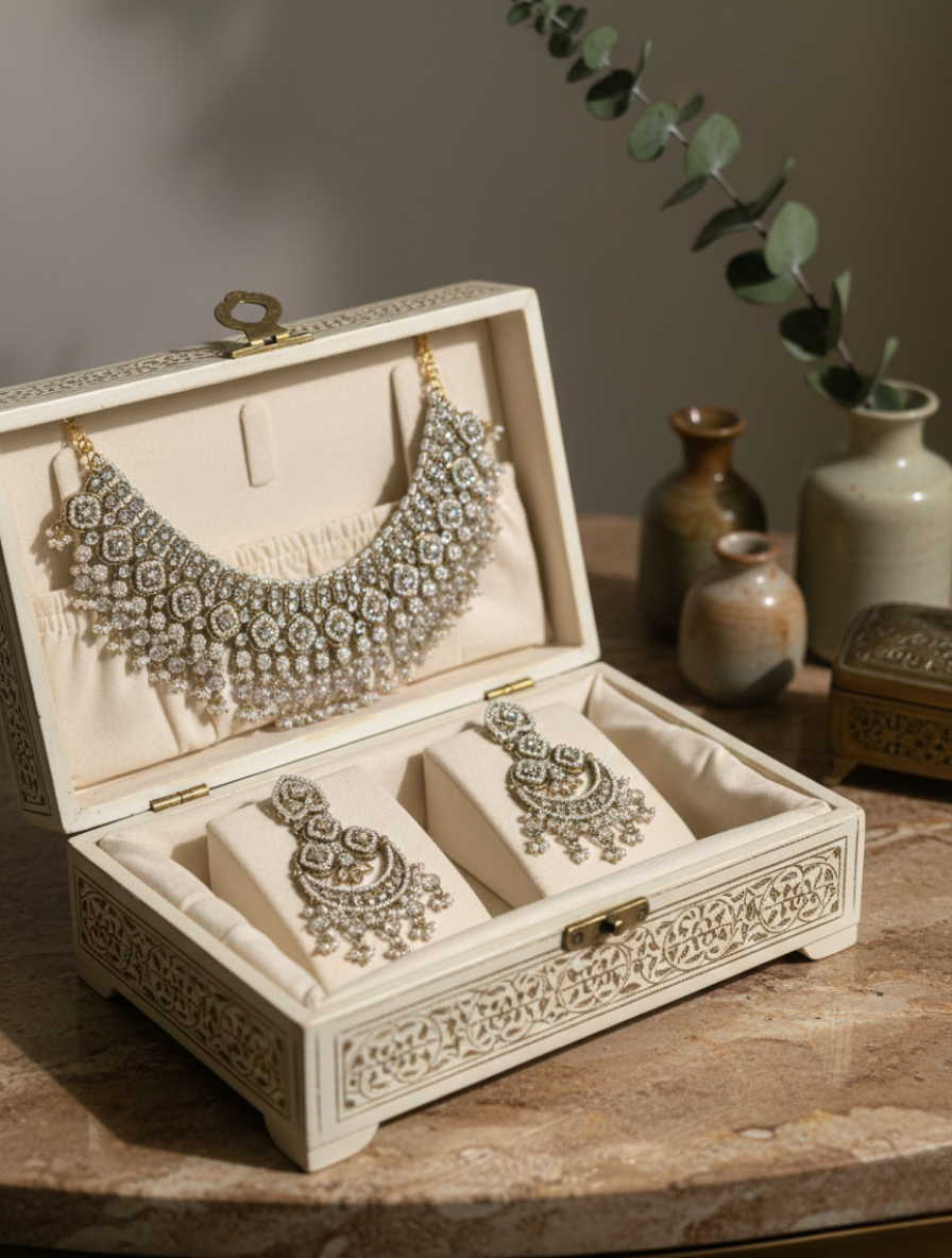 Imperial Heritage Handcrafted Choker & Chandbali Set – Vintage Kundan Polki with Healing Moonstone Tones