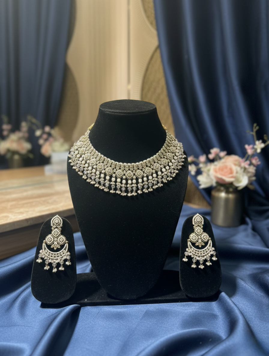 Imperial Heritage Handcrafted Choker & Chandbali Set – Vintage Kundan Polki with Healing Moonstone Tones