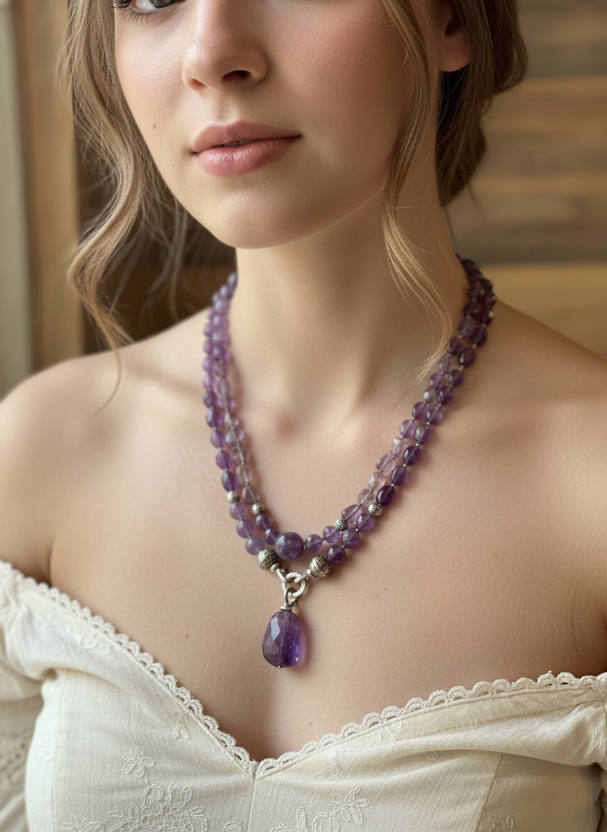 Mystical Amethyst & Sterling Silver Double-Strand Necklace