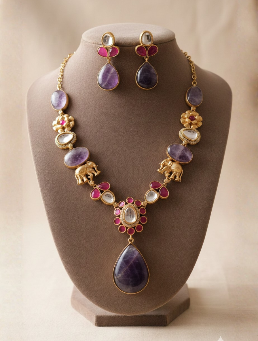 Ethereal Majesty Amethyst & Elephant Motif Set