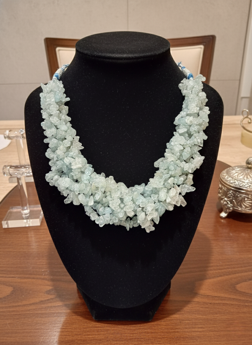 Serene Aquamarine Chip Statement Necklace