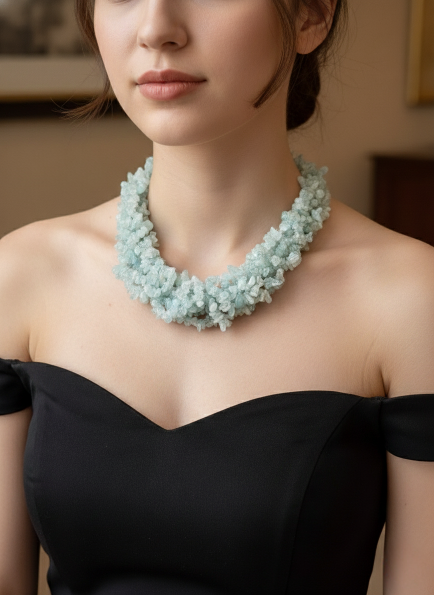 Serene Aquamarine Chip Statement Necklace