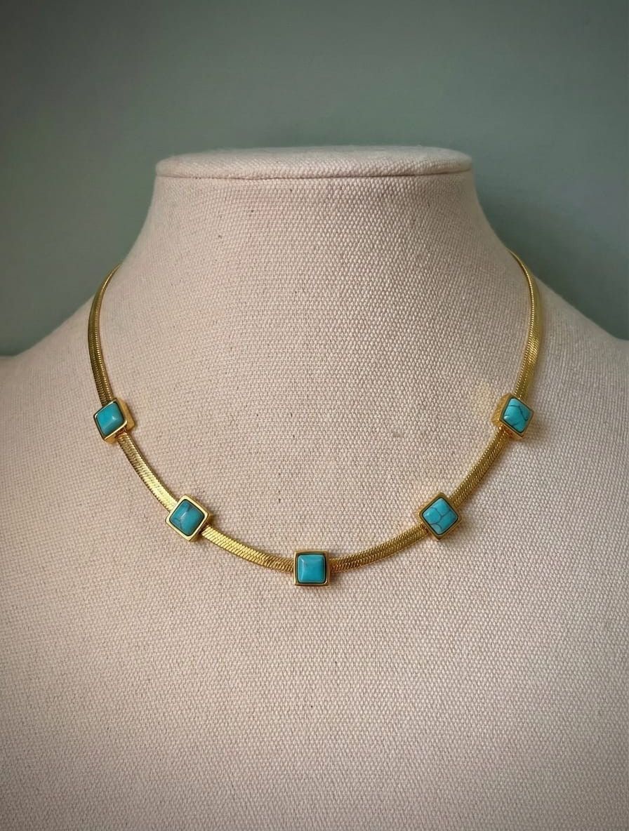 The Azure Path: Pure Turquoise Geometric Choker